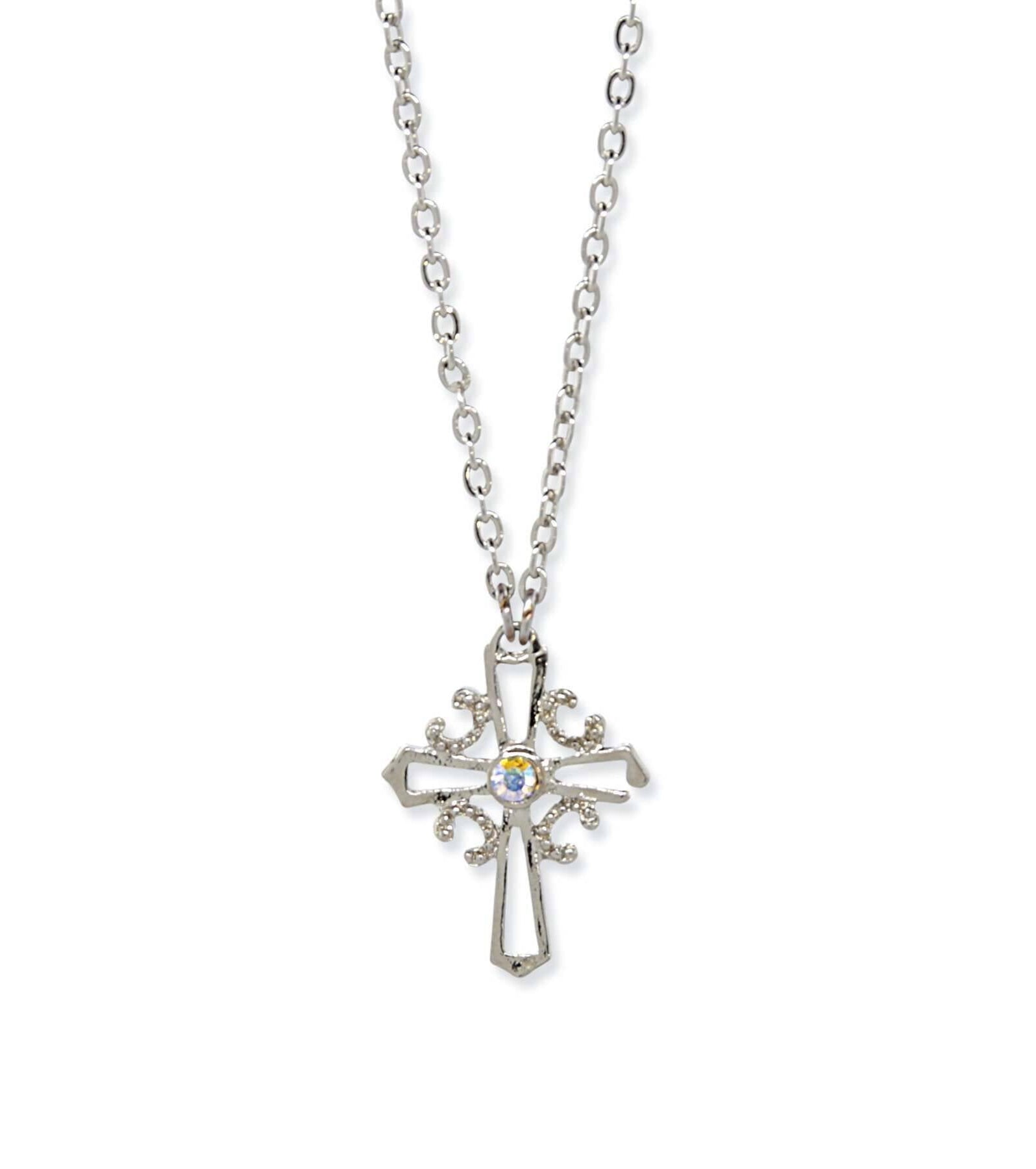 1928 Jewelry Crystal AB Cross Pendant Necklace 16" + 3" Extender