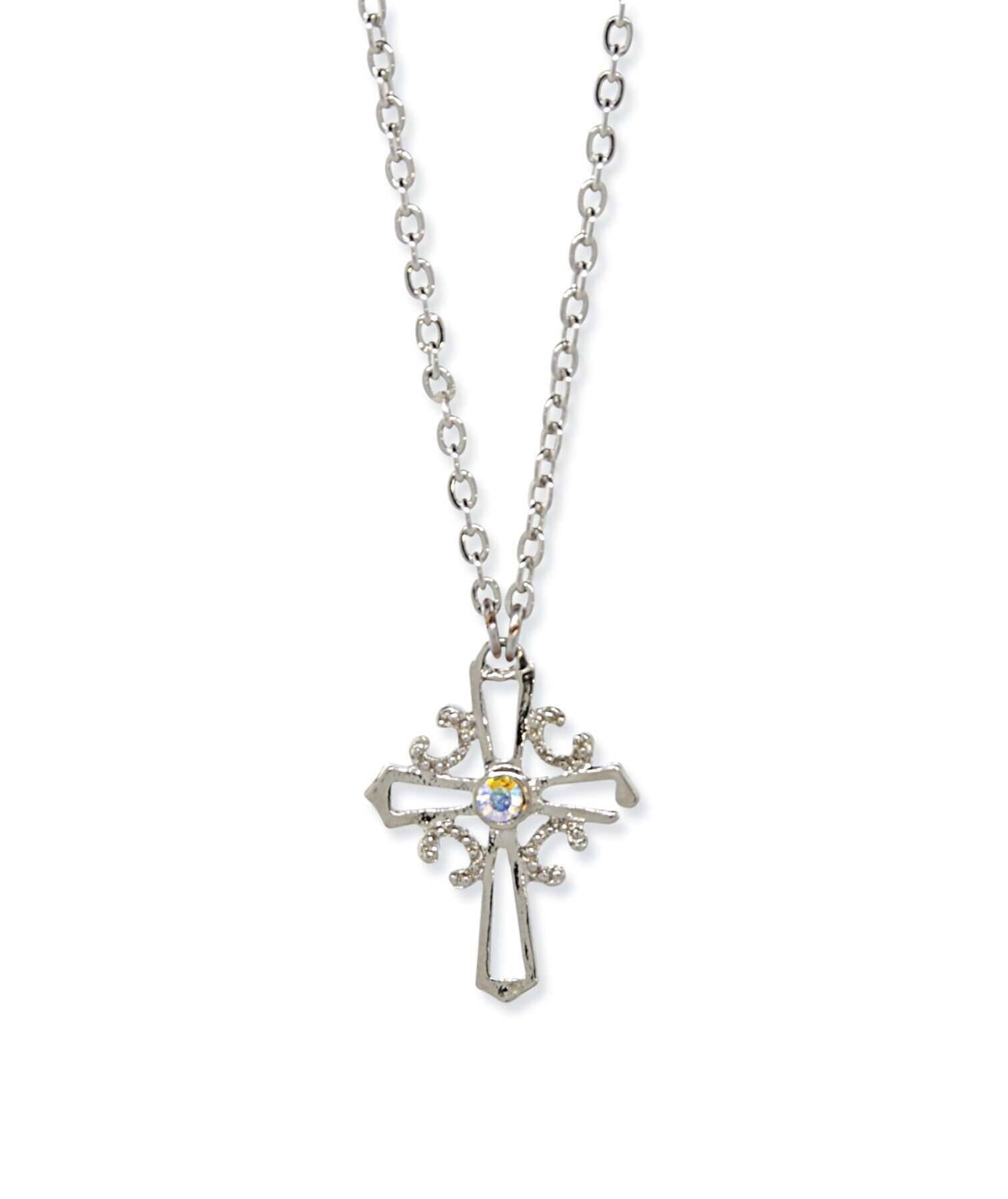 1928 Jewelry Crystal AB Cross Pendant Necklace 16" + 3" Extender