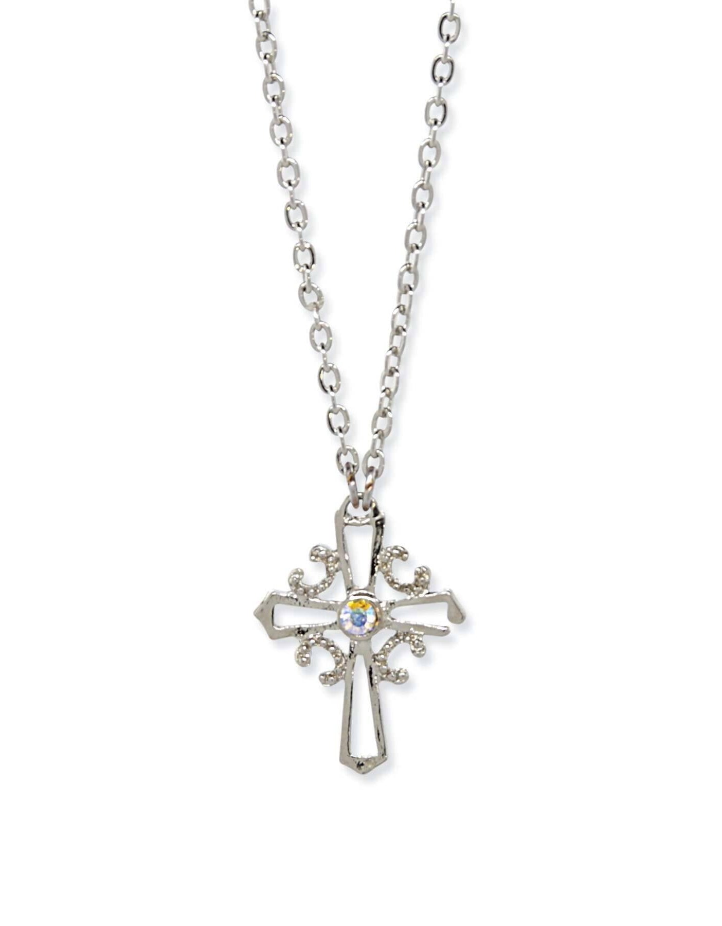 1928 Jewelry Crystal AB Cross Pendant Necklace 16" + 3" Extender
