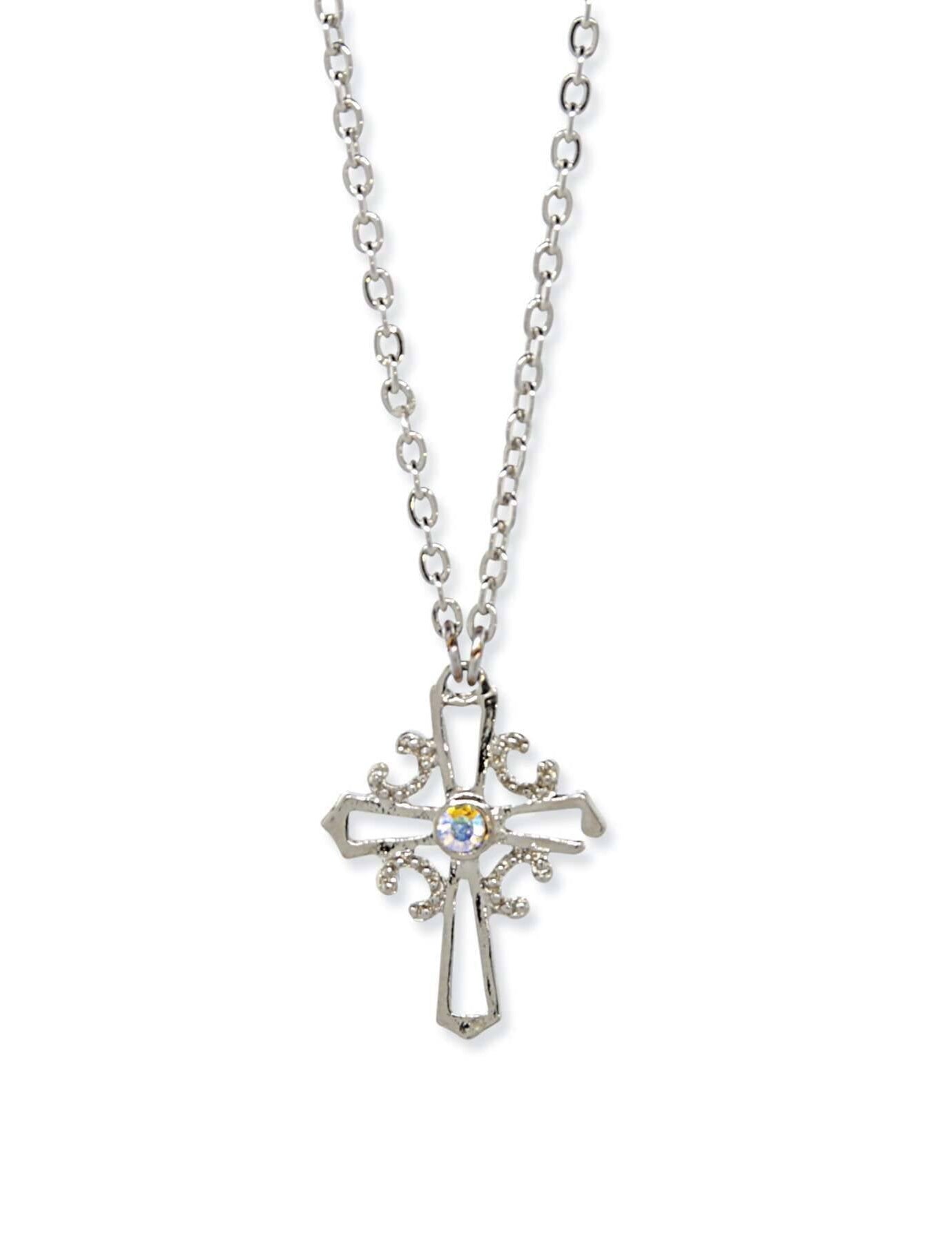 1928 Jewelry Crystal AB Cross Pendant Necklace 16" + 3" Extender