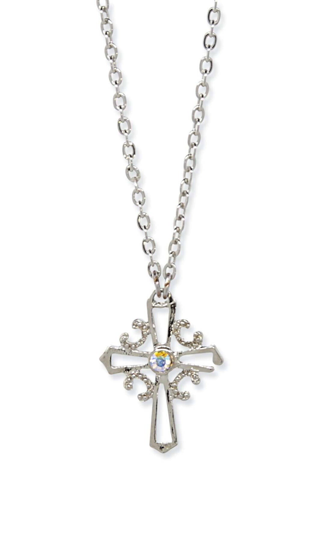 1928 Jewelry Crystal AB Cross Pendant Necklace 16" + 3" Extender