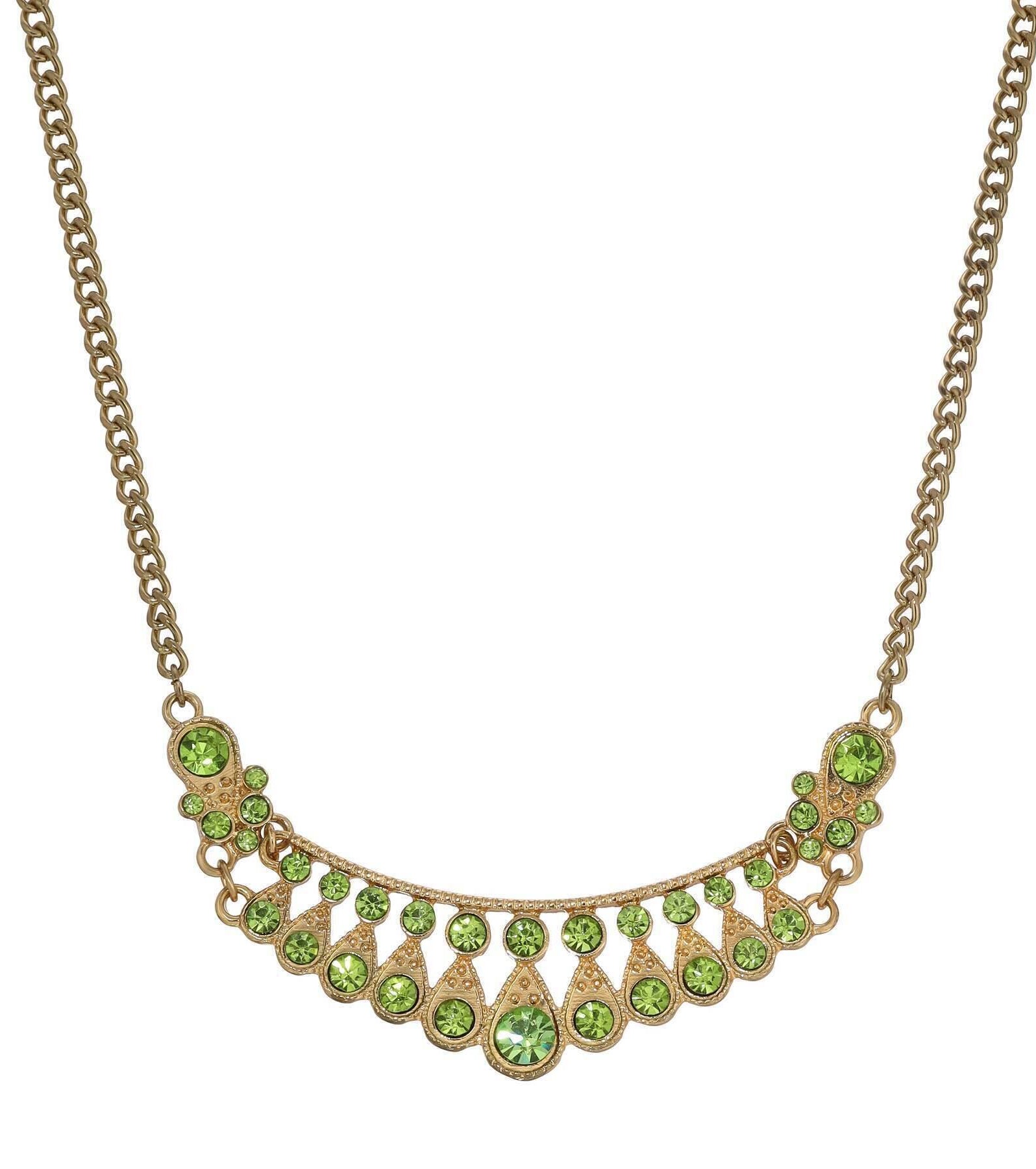 1928 Jewelry Peridot Green Color Crystal Bib Necklace 16" + 3" Extender