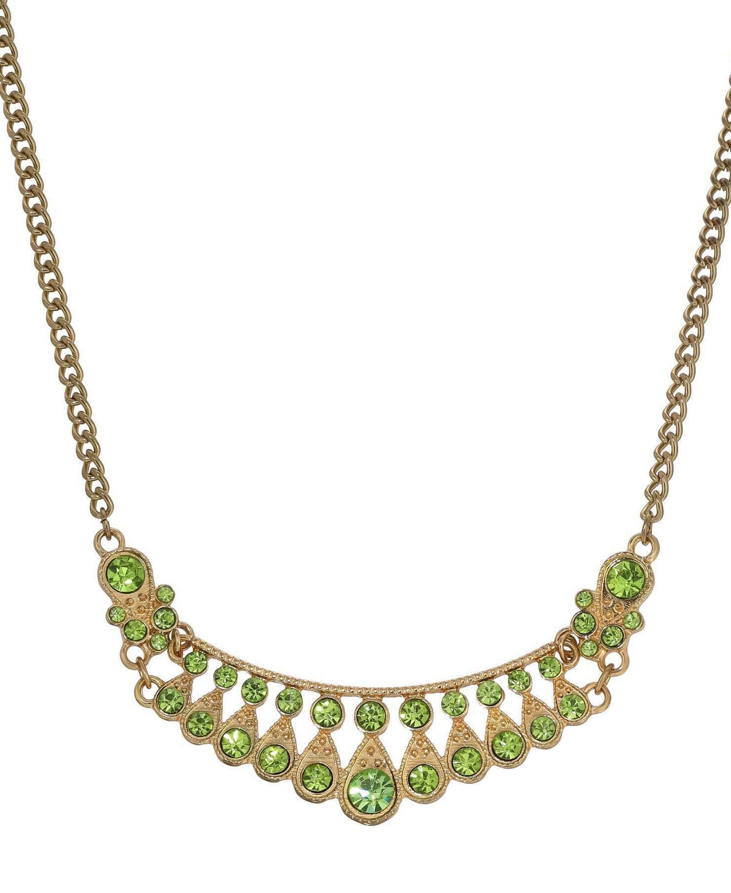 1928 Jewelry Peridot Green Color Crystal Bib Necklace 16" + 3" Extender