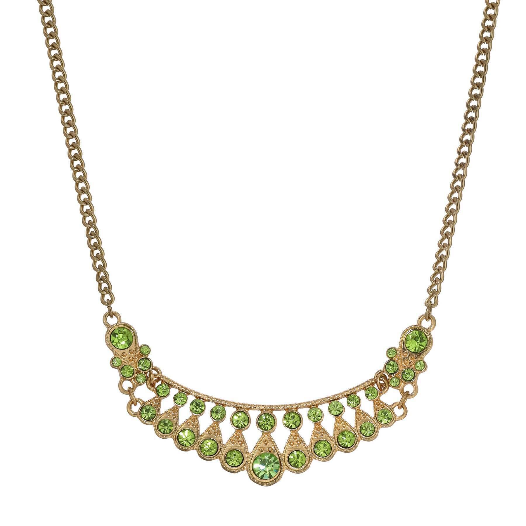 1928 Jewelry Peridot Green Color Crystal Bib Necklace 16" + 3" Extender