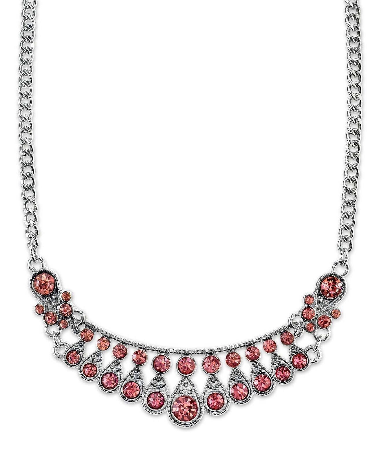 2028 Jewelry Light Amethyst Purple Color Crystal Bib Necklace 16" + 3" Extender