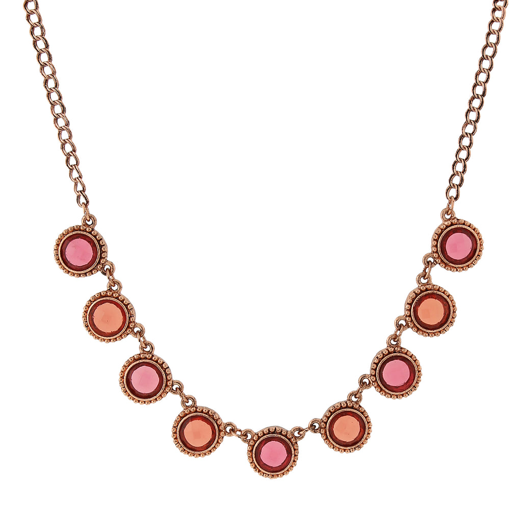 Copper Tone Pink Orange And Raspberry Color Faceted Collar Necklace 16   19 Inch Adjustable