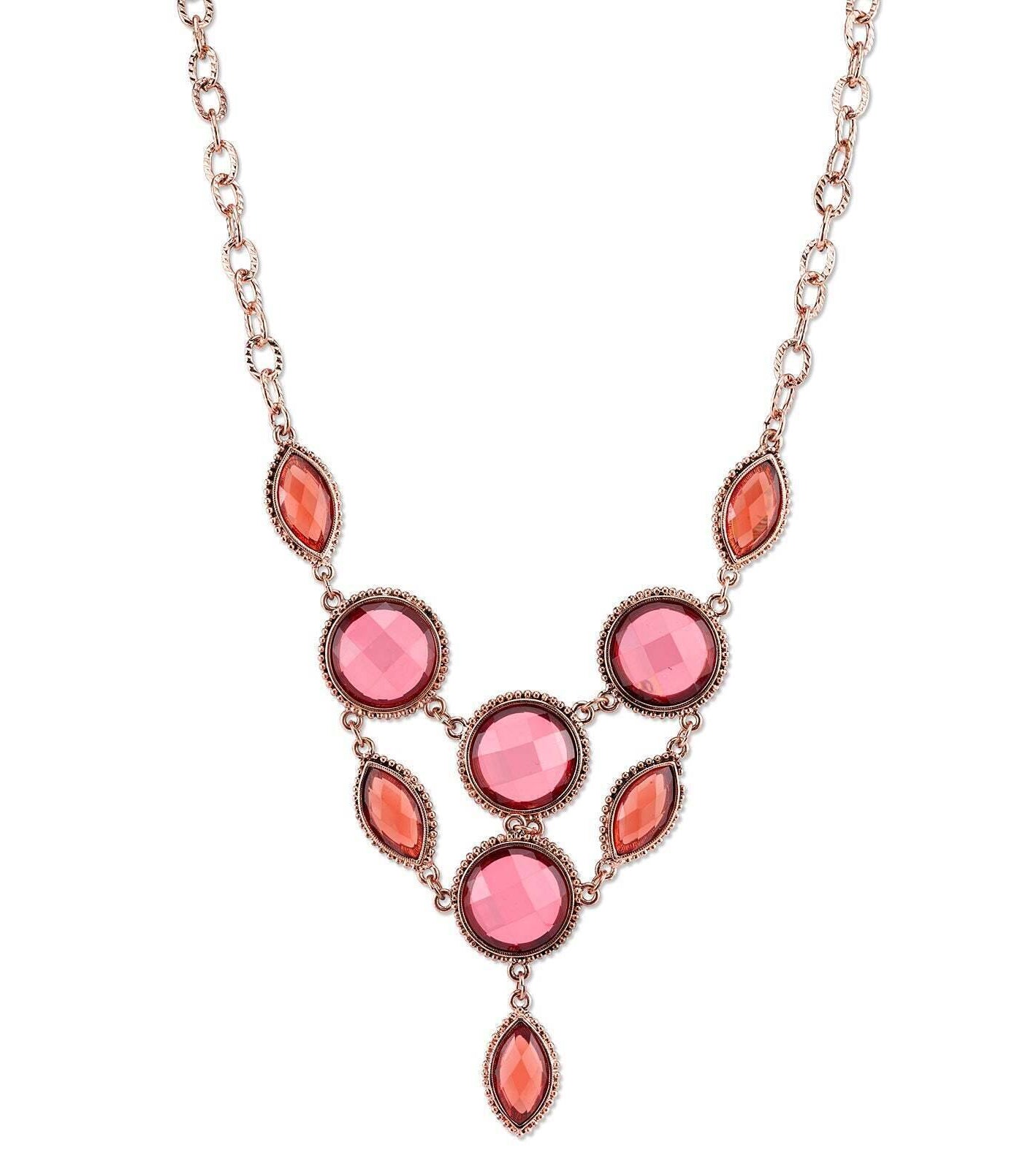2028 Jewelry Pink-Orange And Raspberry Color Faceted Bib Necklace 16" + 3" Extender
