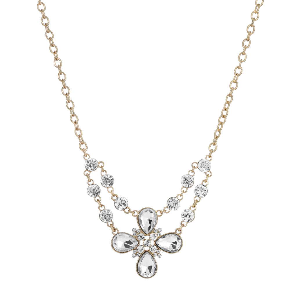 2028 gold tone clear crystal flower necklace