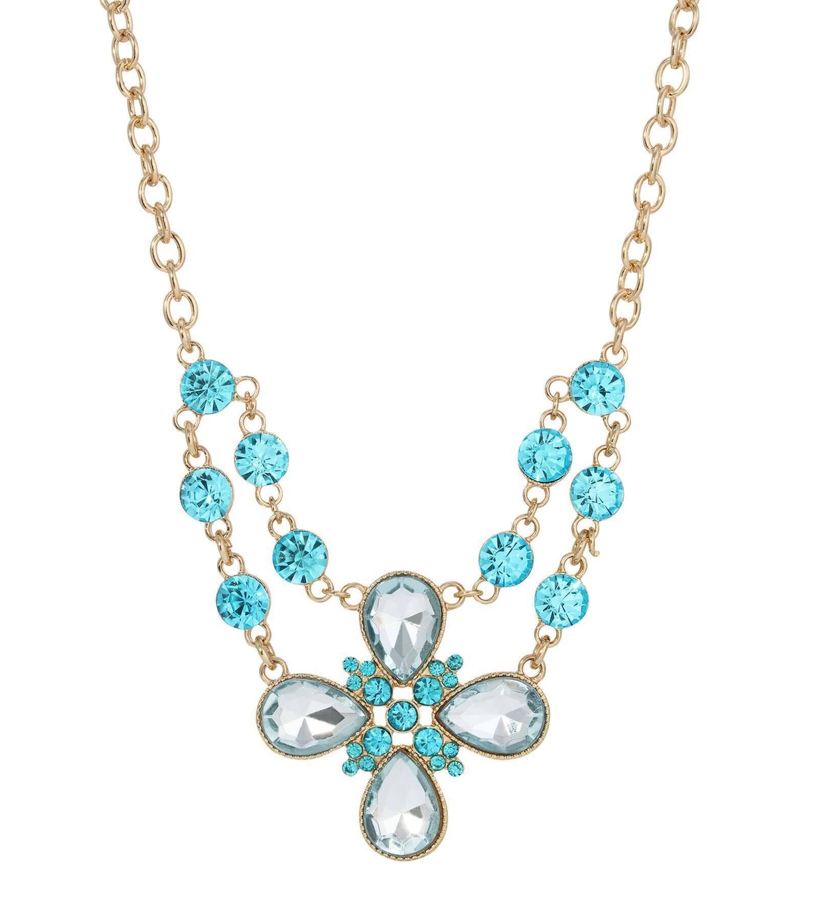 2028 Jewelry Clear Crystal Flower Necklace 16" + 3" Extender