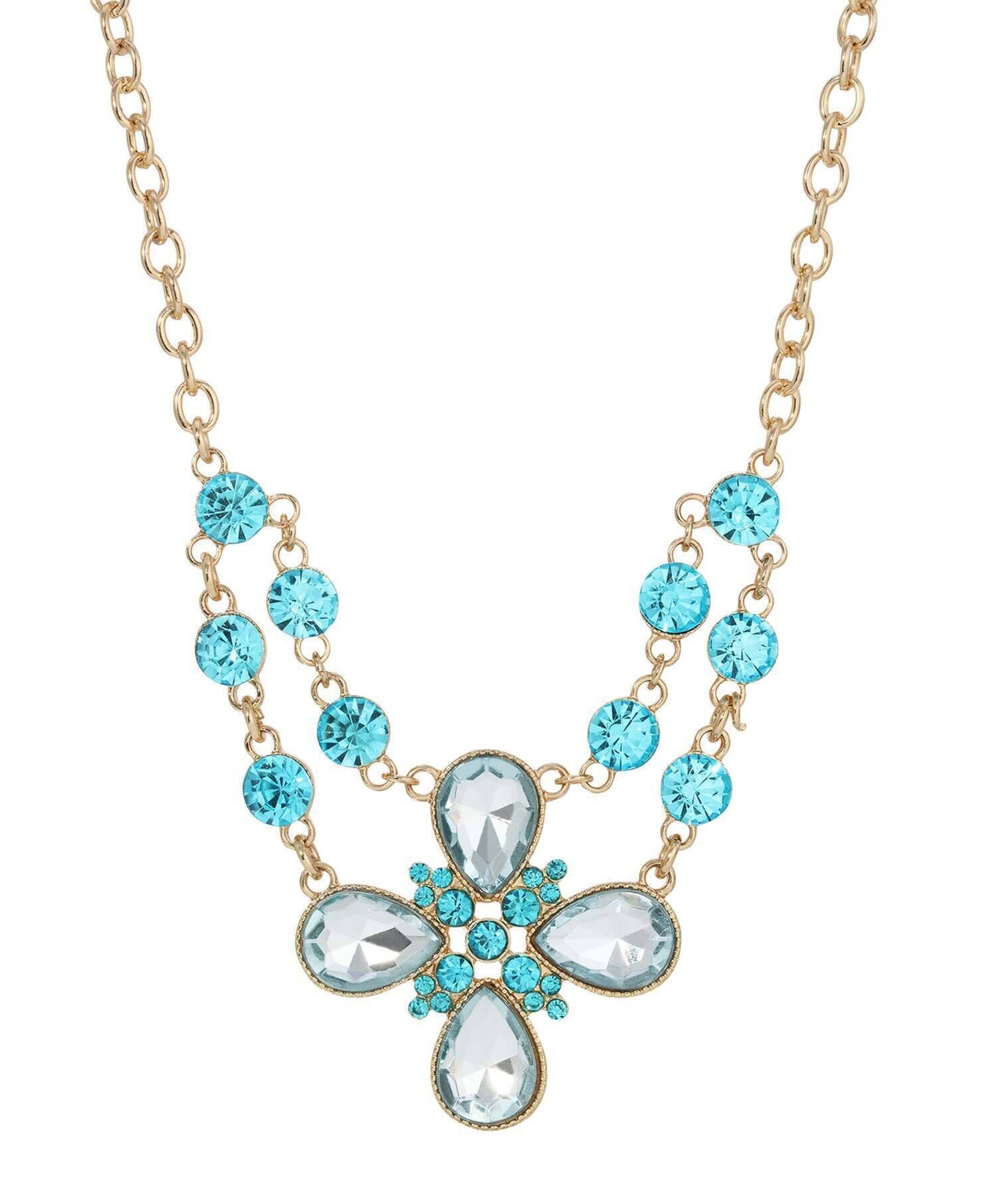 2028 Jewelry Clear Crystal Flower Necklace 16" + 3" Extender