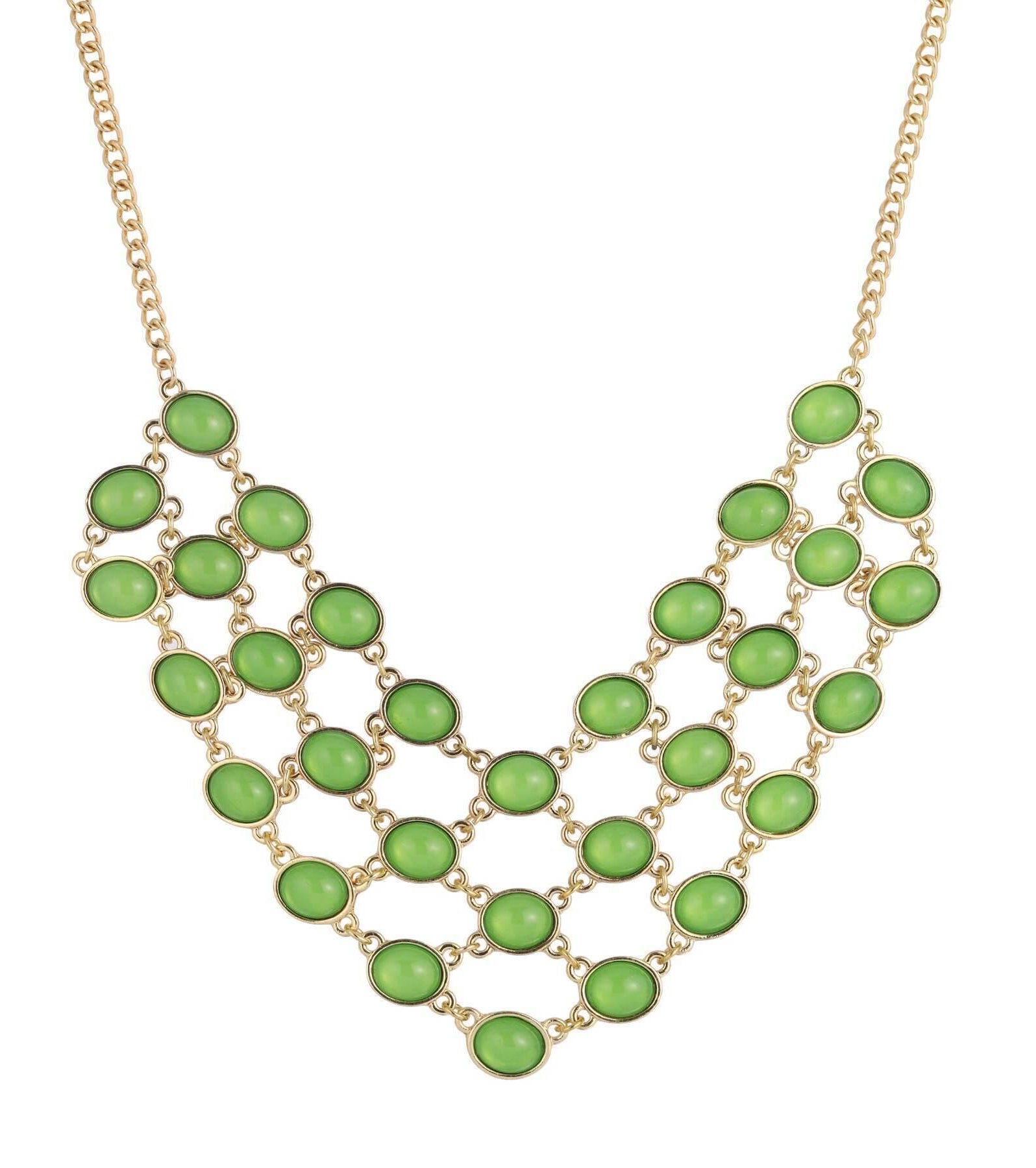 2028 Jewelry Green Cabachon Bib Necklace 16" + 3" Extender