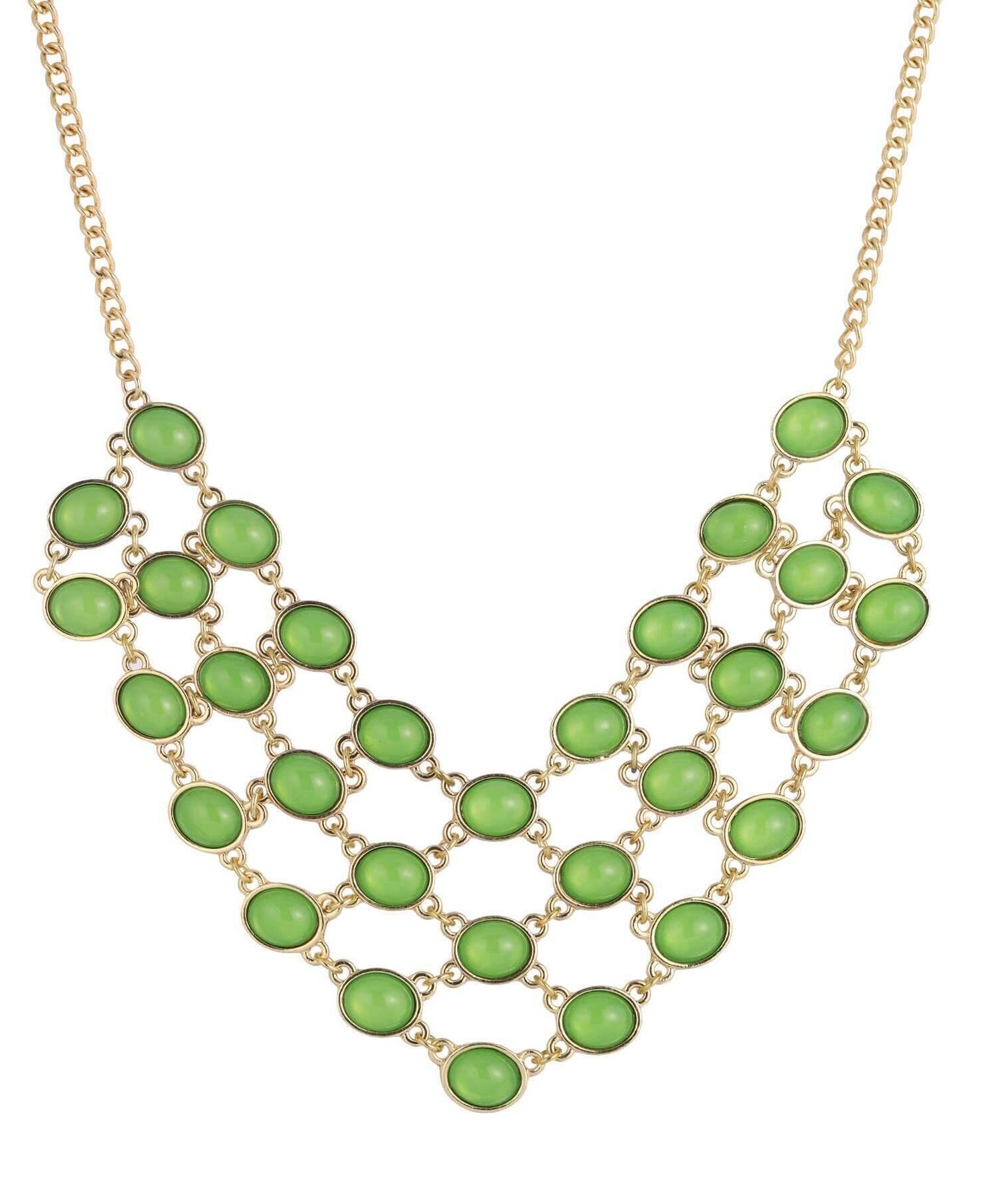 2028 Jewelry Green Cabachon Bib Necklace 16" + 3" Extender