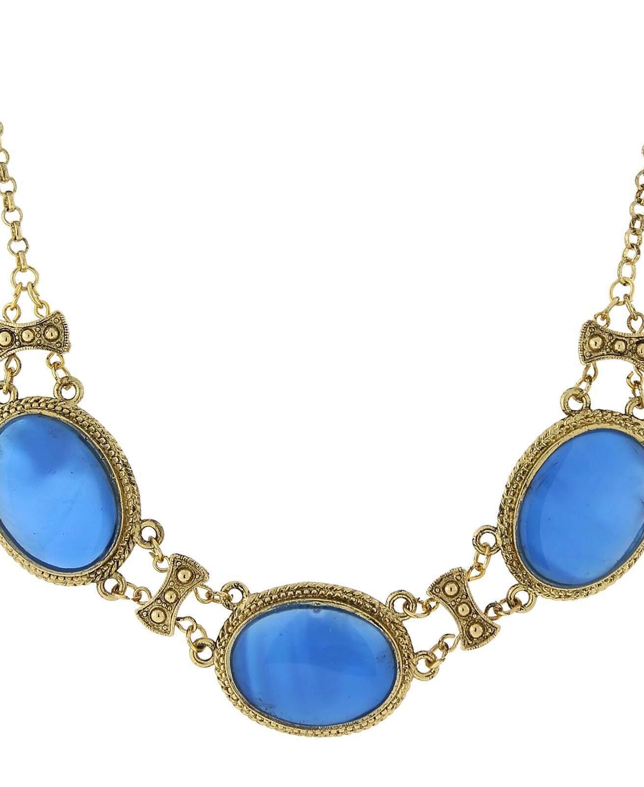 1928 Jewelry Genuine Mother Of Pearl With Blue Enamel Collar Necklace 16" + 3" Extender