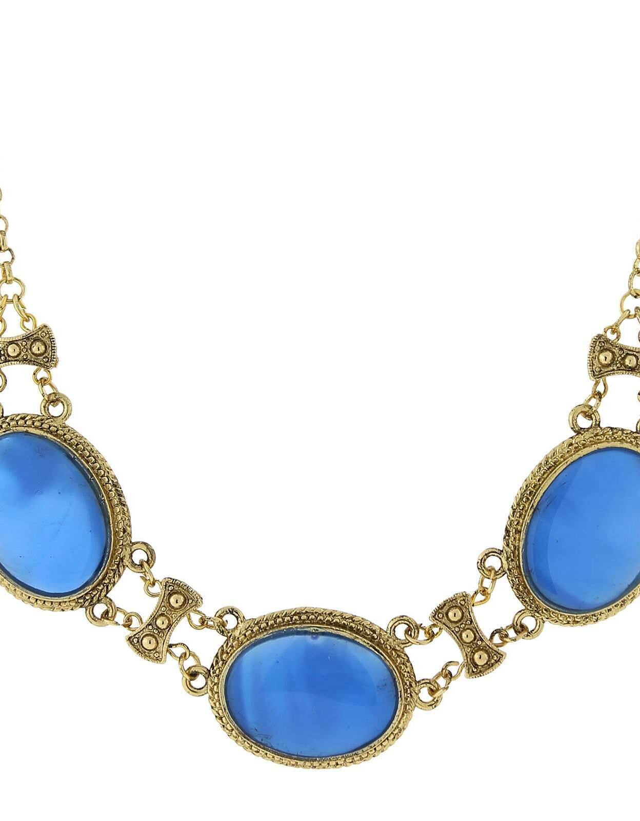 1928 Jewelry Genuine Mother Of Pearl With Blue Enamel Collar Necklace 16" + 3" Extender