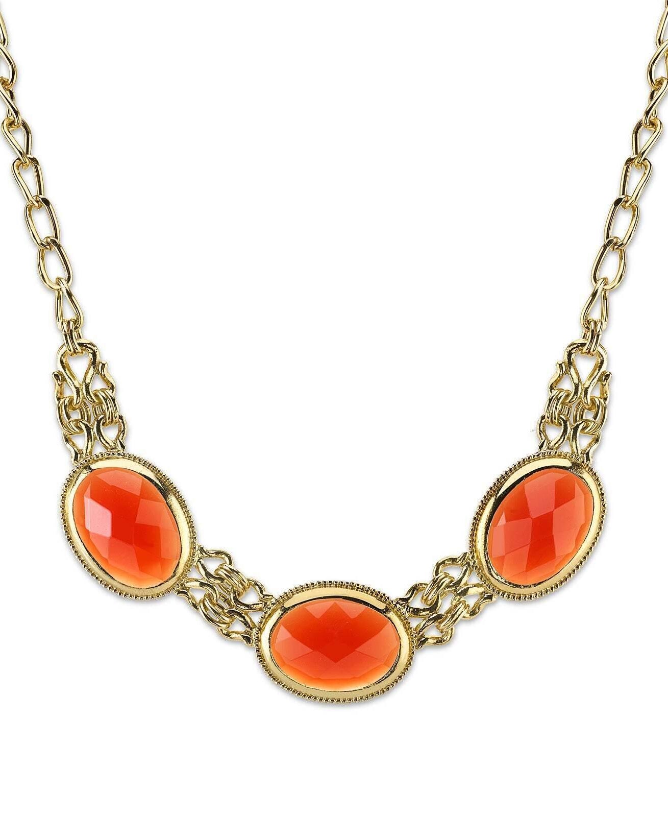 2028 Jewelry Triple Oval Faceted Stone Collar Necklace 16" + 3" Extender