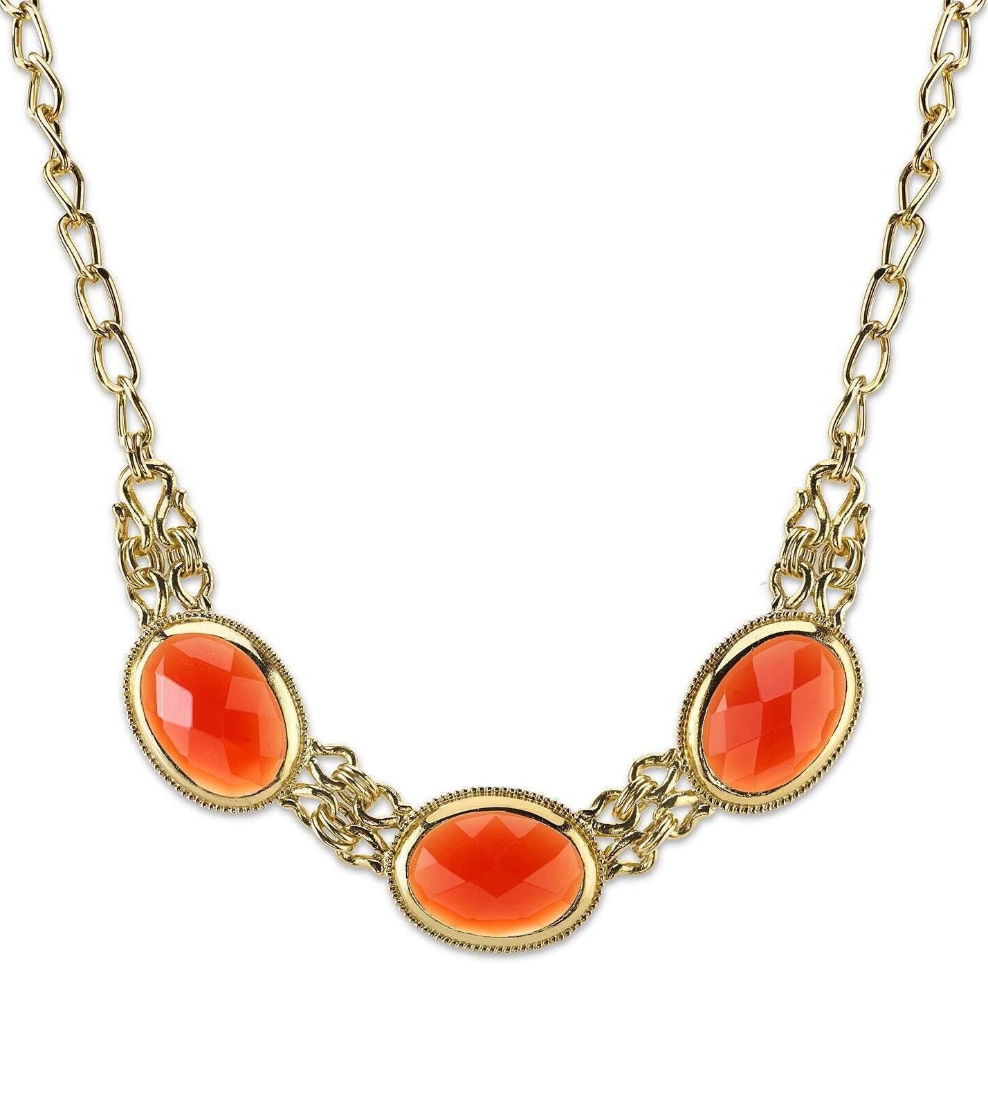 2028 Jewelry Triple Oval Faceted Stone Collar Necklace 16" + 3" Extender