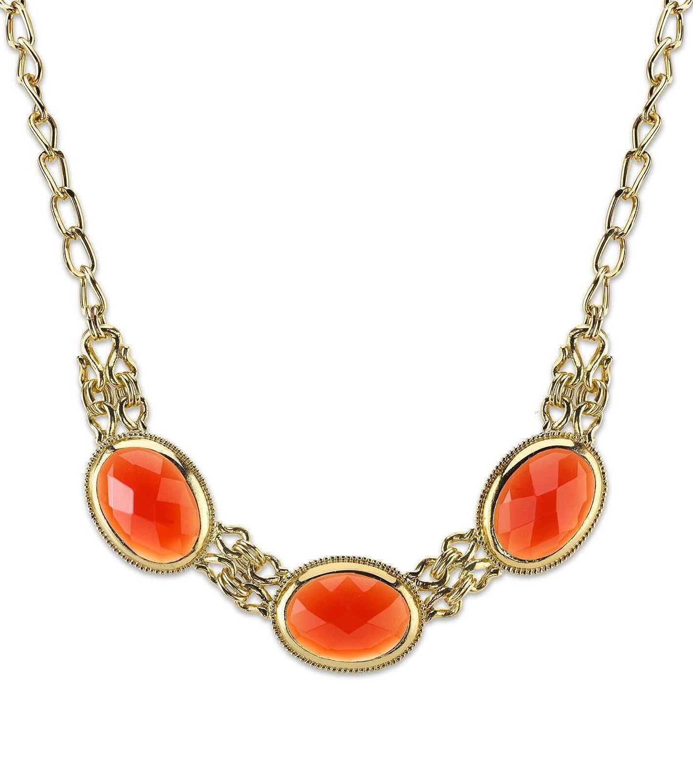 2028 Jewelry Triple Oval Faceted Stone Collar Necklace 16" + 3" Extender