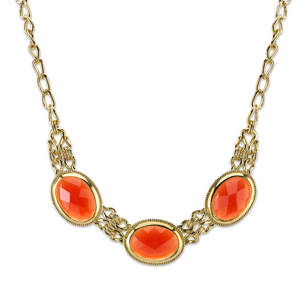 Gold Tone Orange Faceted Collar Necklace 16   19 Inch Adjustable
