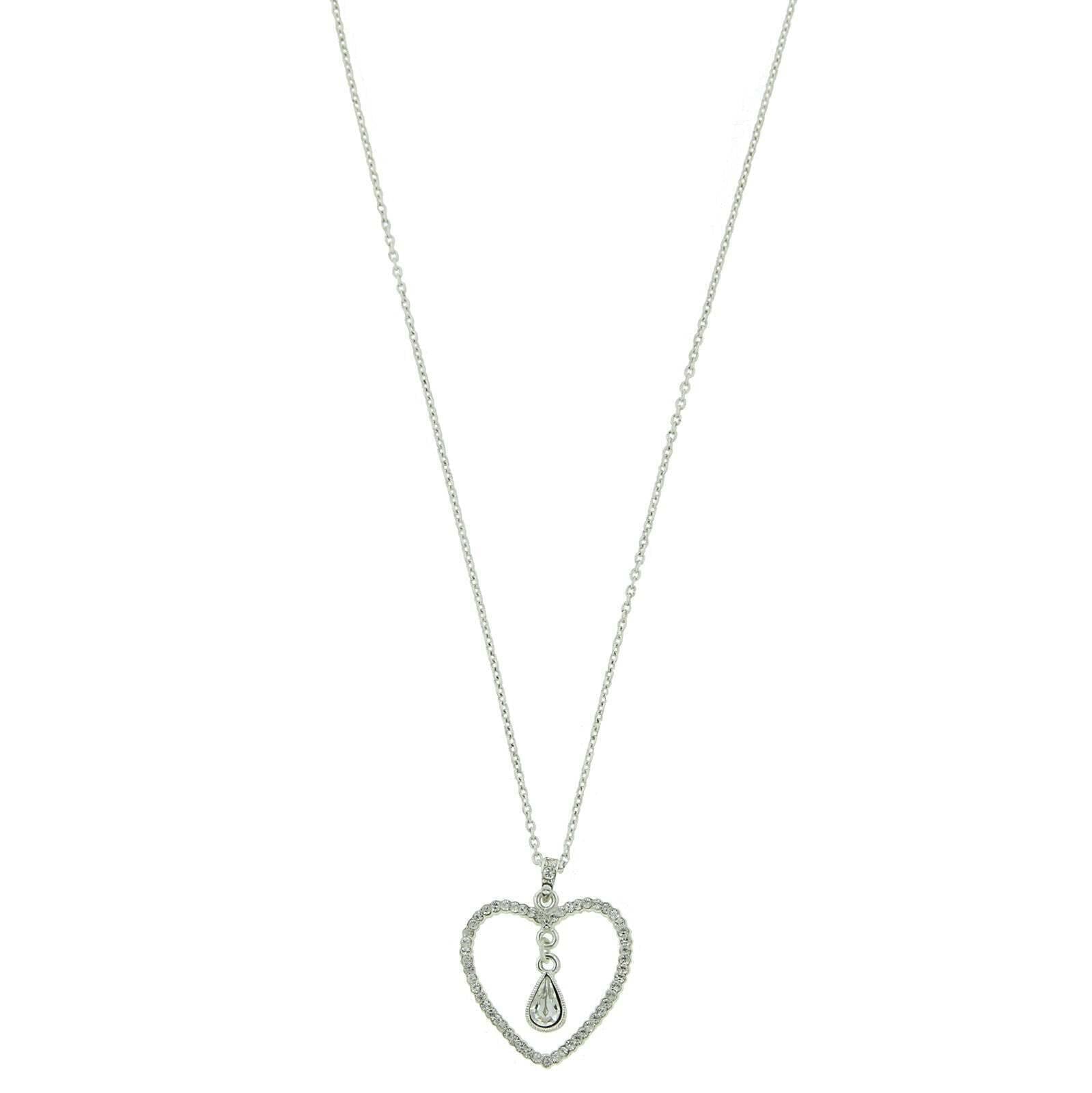 1928 Jewelry Crystal Heart & Teardrop Pendant Necklace 16" + 3" Extender