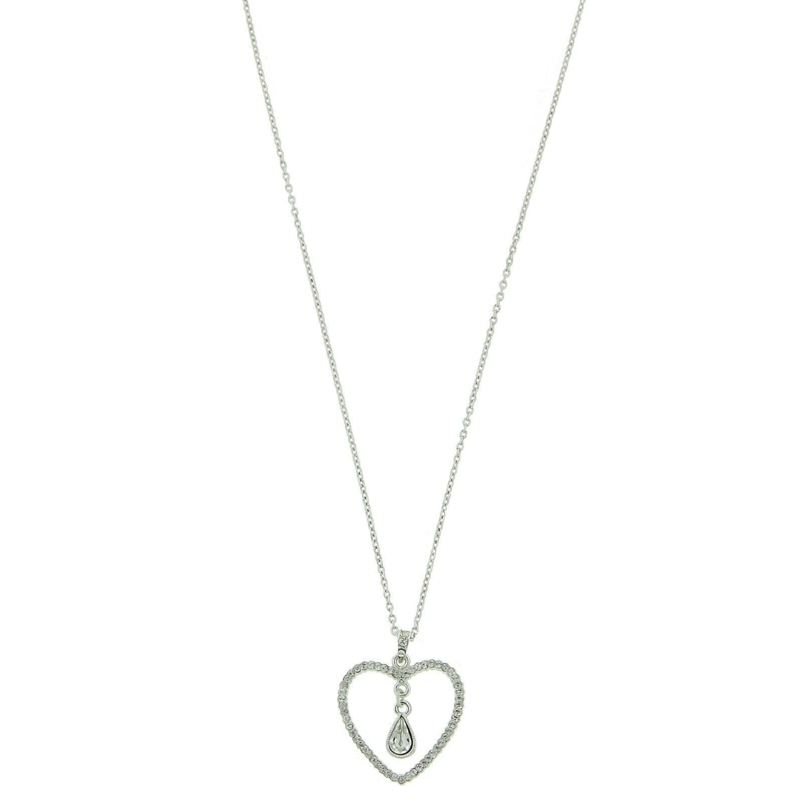 1928 Jewelry Crystal Heart & Teardrop Pendant Necklace 16" + 3" Extender