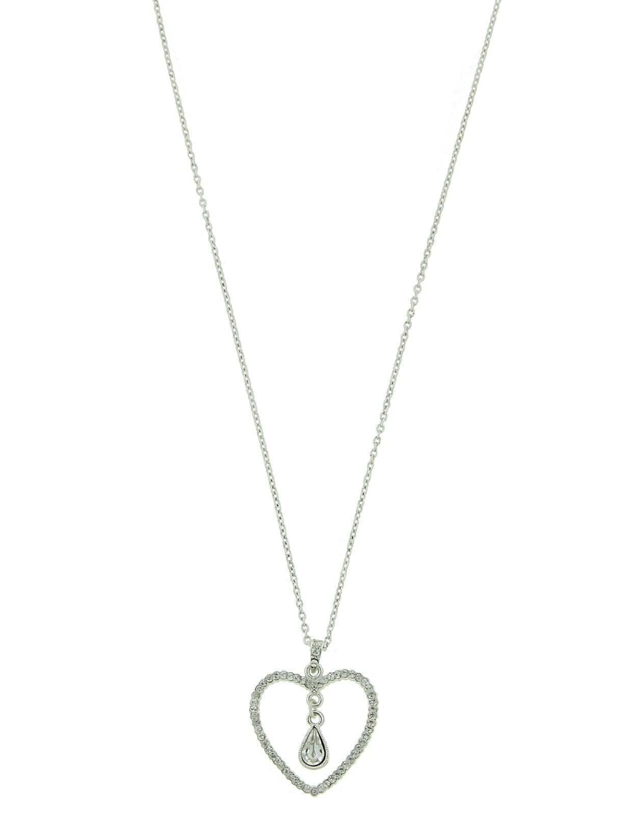 1928 Jewelry Crystal Heart & Teardrop Pendant Necklace 16" + 3" Extender
