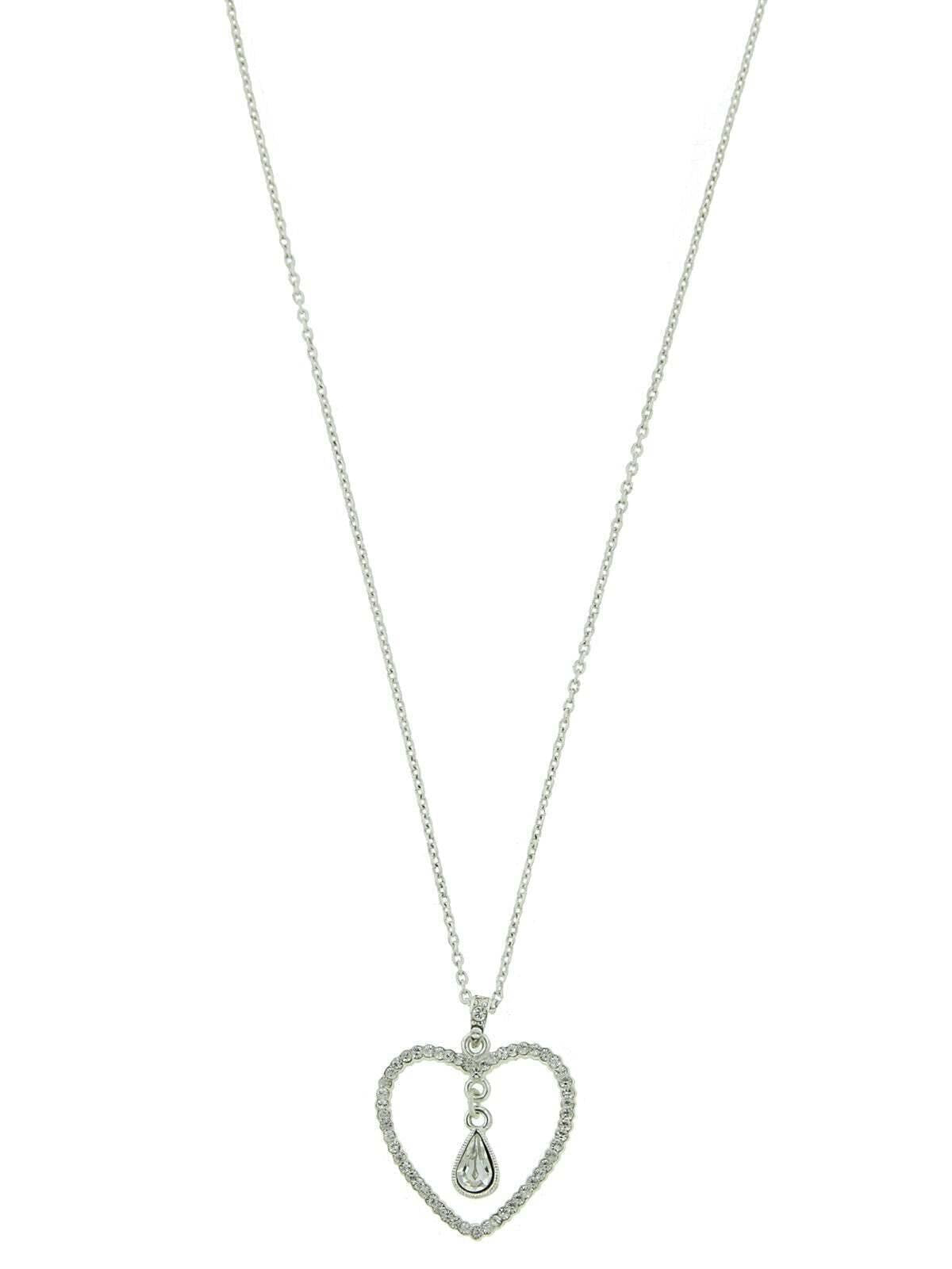 1928 Jewelry Crystal Heart & Teardrop Pendant Necklace 16" + 3" Extender