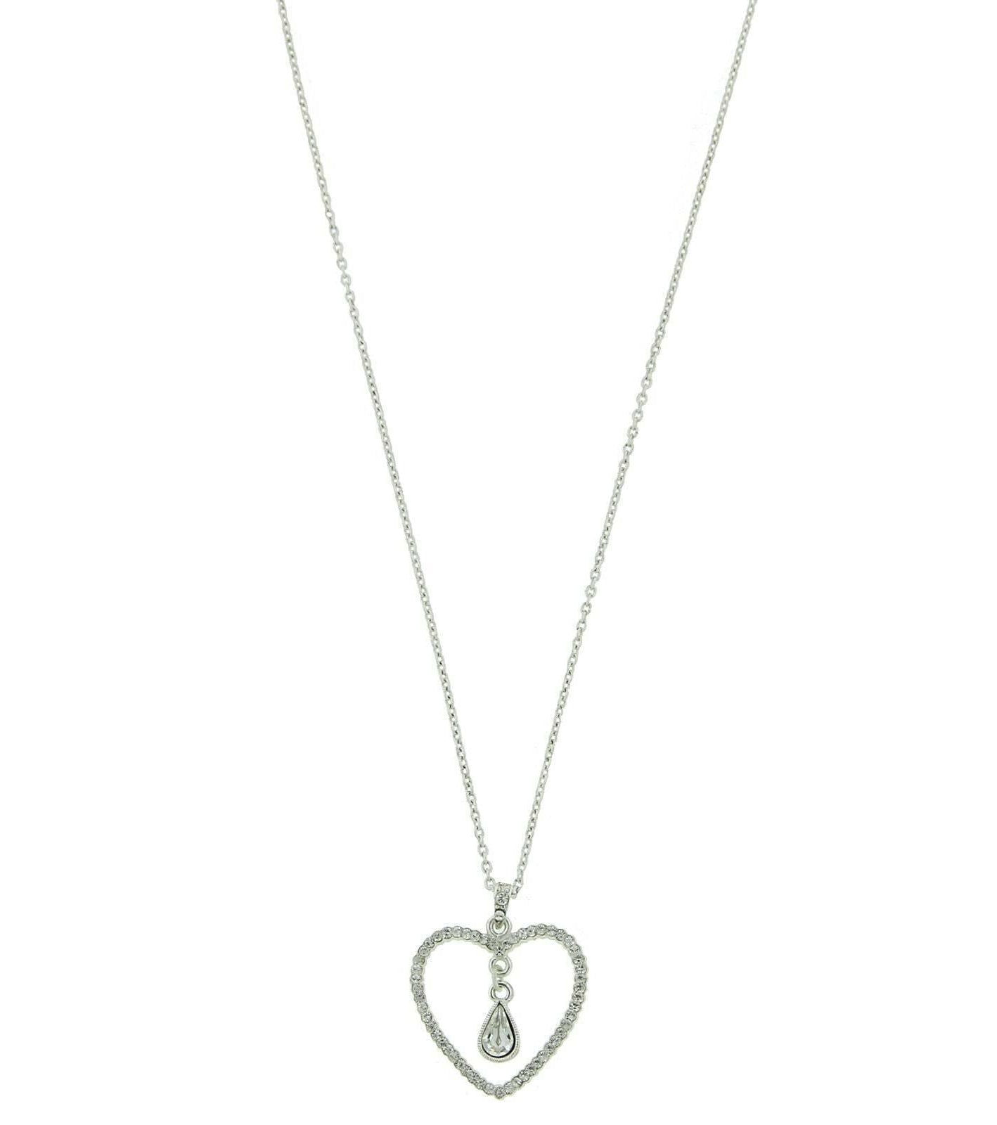 1928 Jewelry Crystal Heart & Teardrop Pendant Necklace 16" + 3" Extender