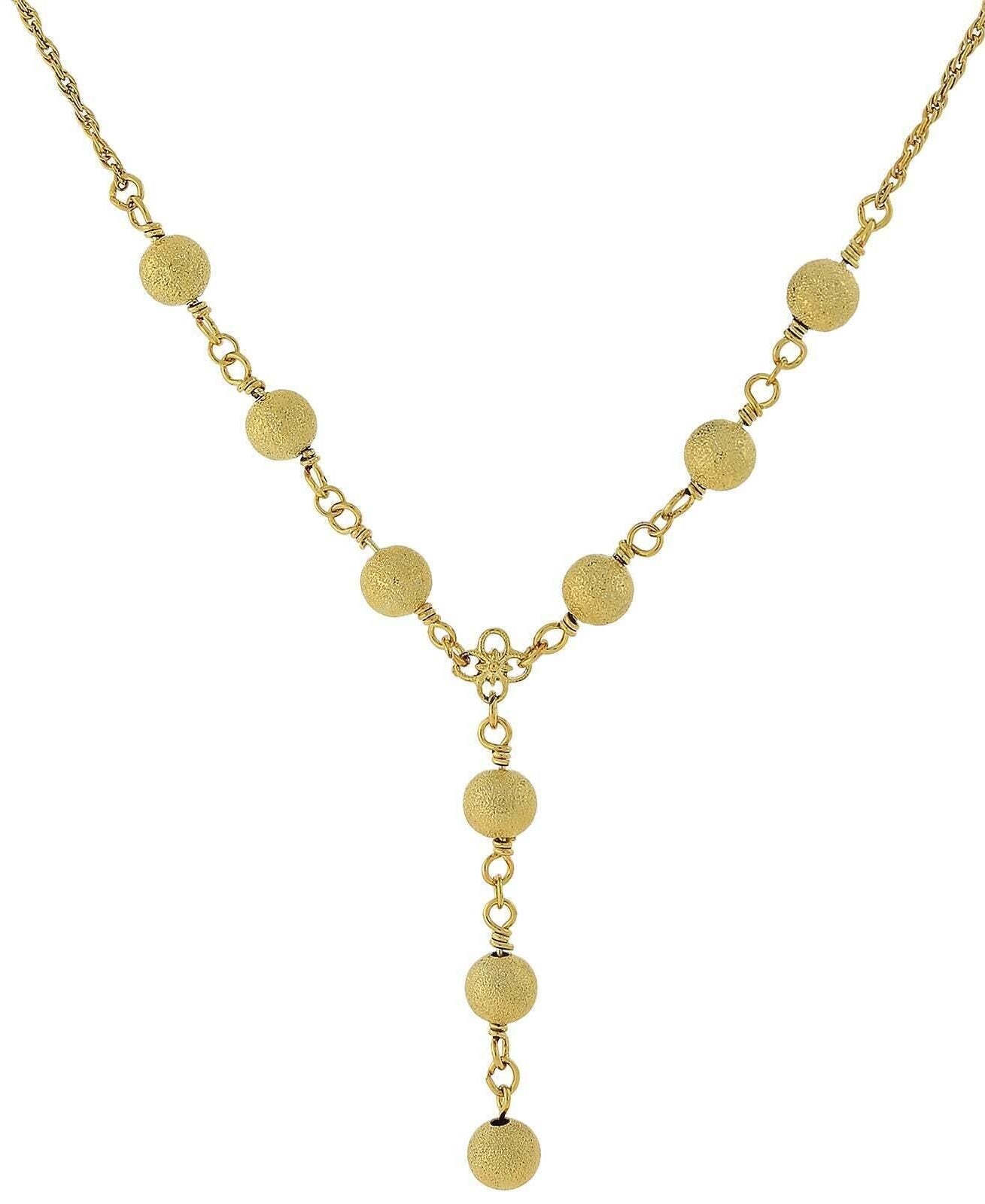 2028 Jewelry Gold Sanded Bead Y-Necklace 16" + 3" Extender