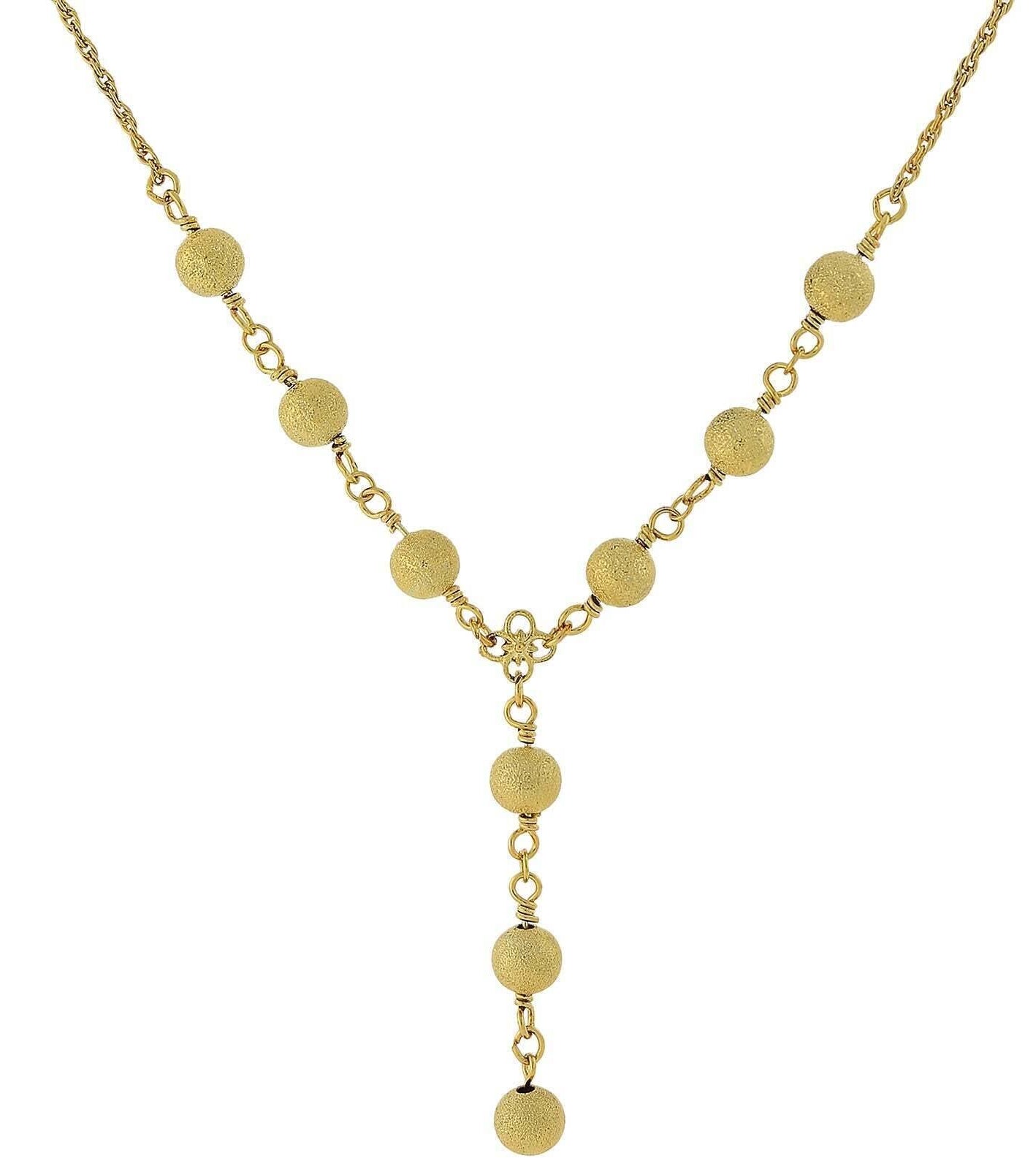2028 Jewelry Gold Sanded Bead Y-Necklace 16" + 3" Extender