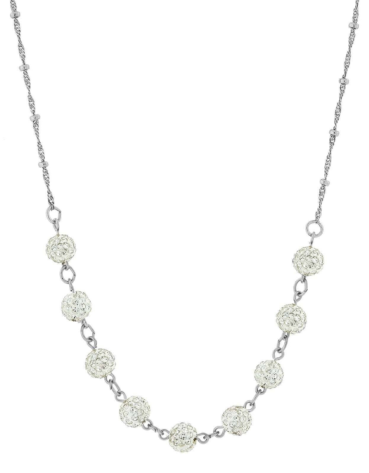 1928 Jewelry Silver Tone Crystal Fireball Pave Necklace 16" + 3" Extender