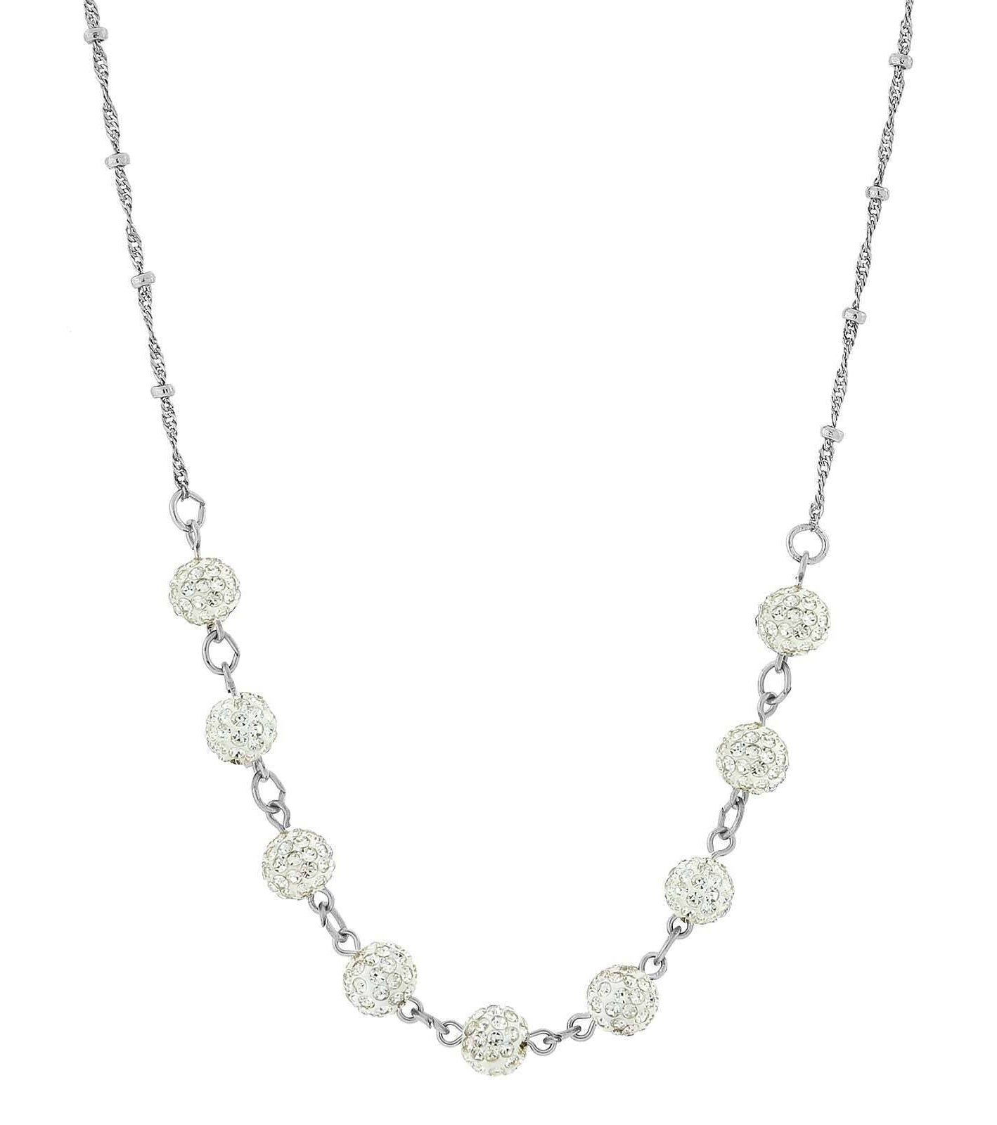 1928 Jewelry Silver Tone Crystal Fireball Pave Necklace 16" + 3" Extender