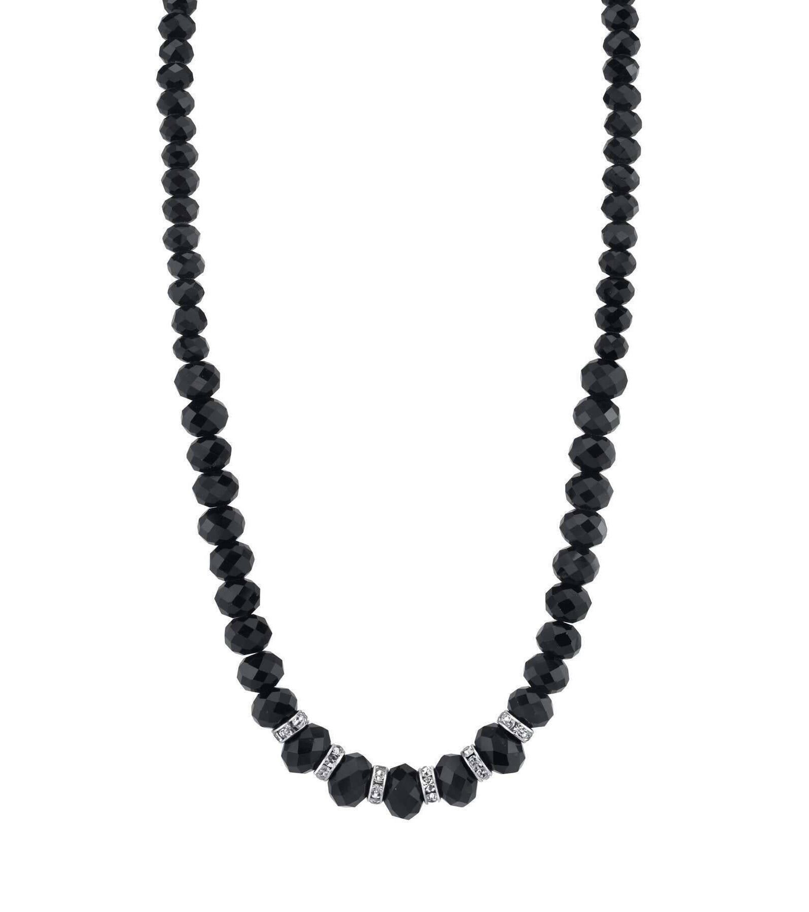 2028 Jewelry Graduated Jet Black Glass Crystal Accent Necklace 16" + 3" Extender