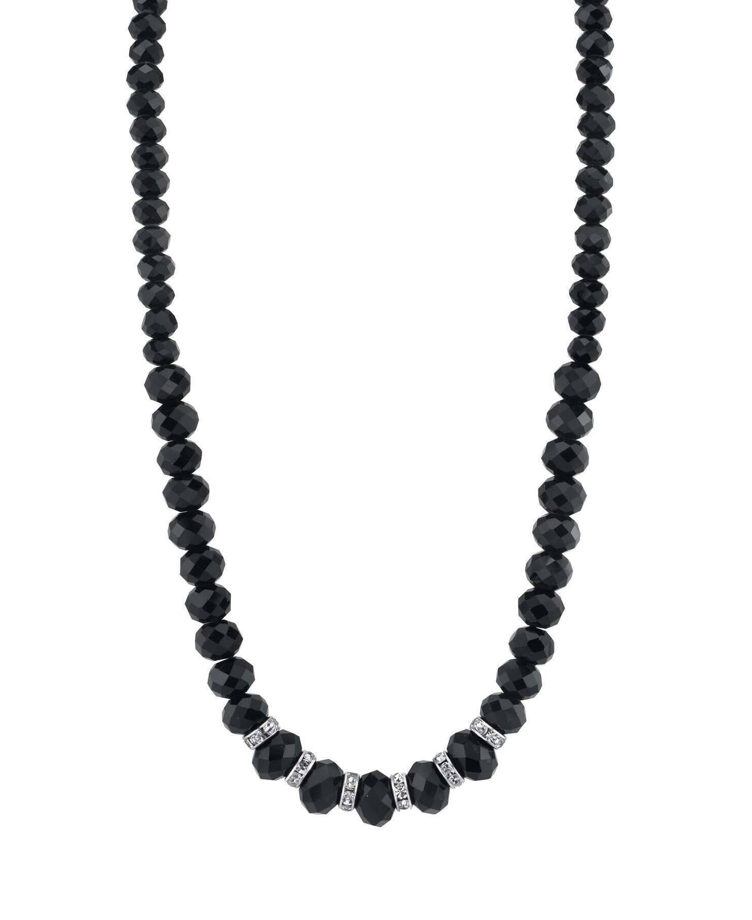 2028 Jewelry Graduated Jet Black Glass Crystal Accent Necklace 16" + 3" Extender