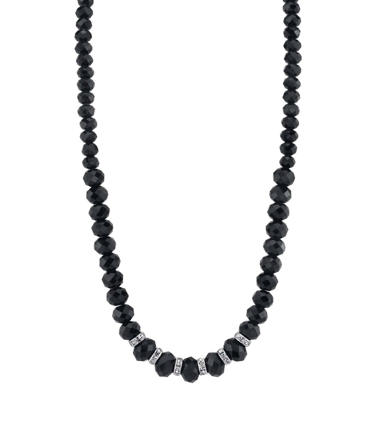 2028 Jewelry Graduated Jet Black Glass Crystal Accent Necklace 16" + 3" Extender