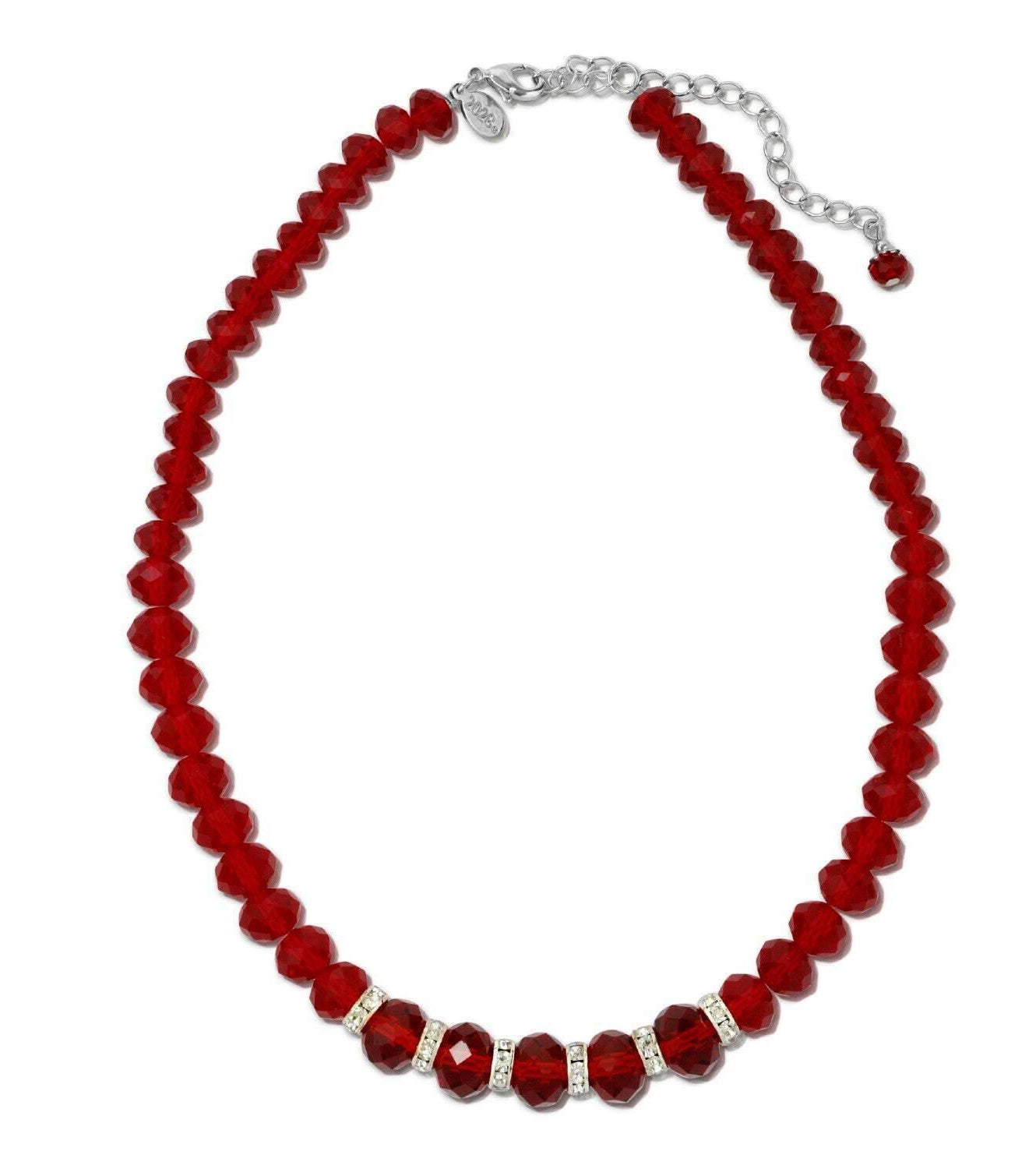 1928 Jewelry Siam Color Faceted Beaded & Clear Crystals Necklace 16" + 3" Extender