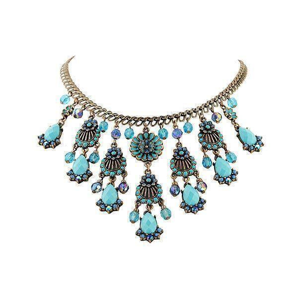 2028 Jewelry Burnished Copper Turquoise AB Crystal Enamel Bib Necklace 16" + 3" Extender