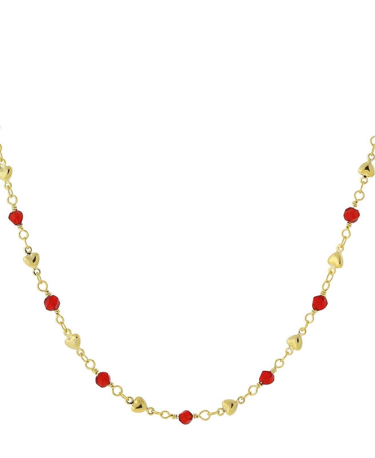 1928 Jewelry Red Bead And Heart Chain Necklace 16" + 3" Extender