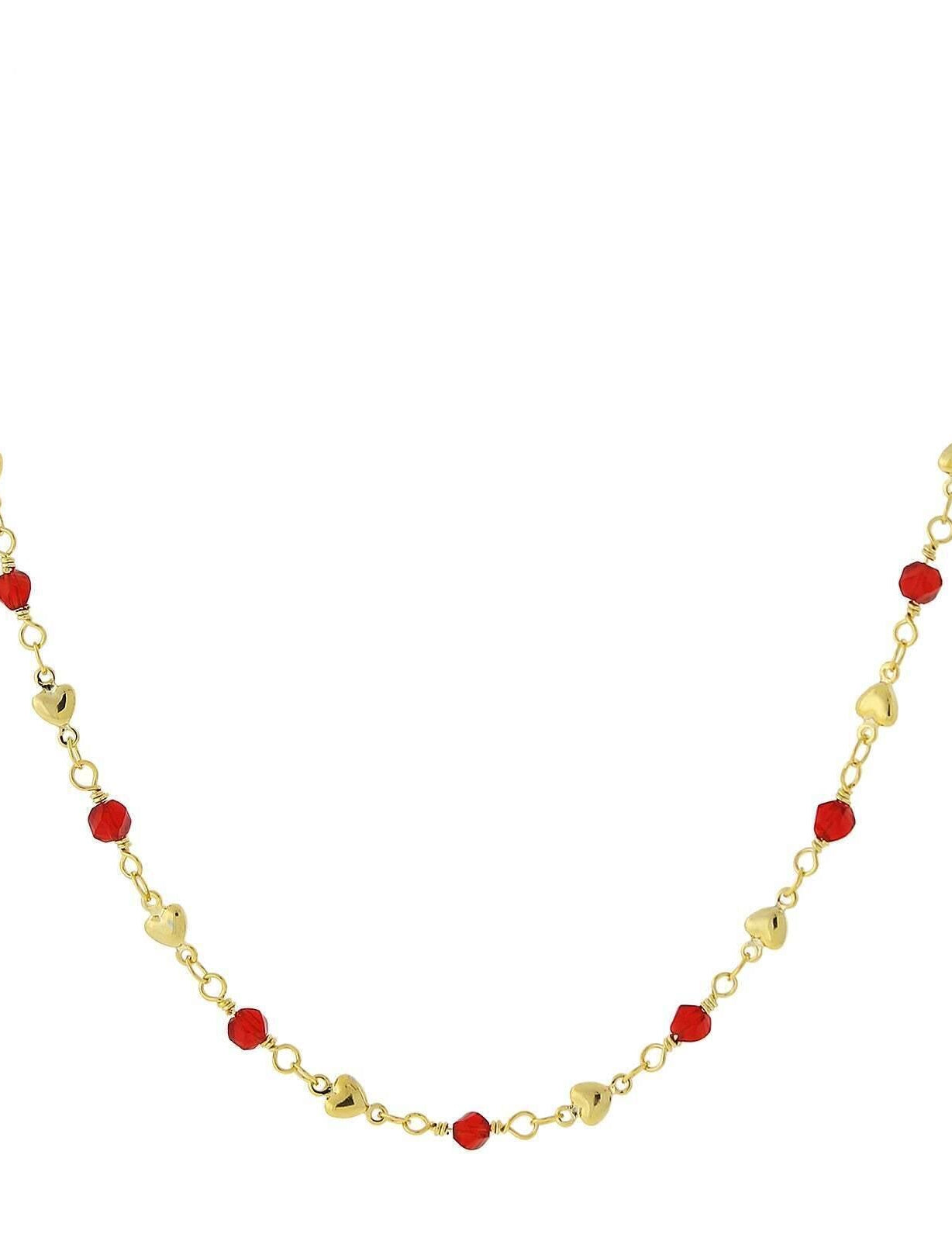 1928 Jewelry Red Bead And Heart Chain Necklace 16" + 3" Extender