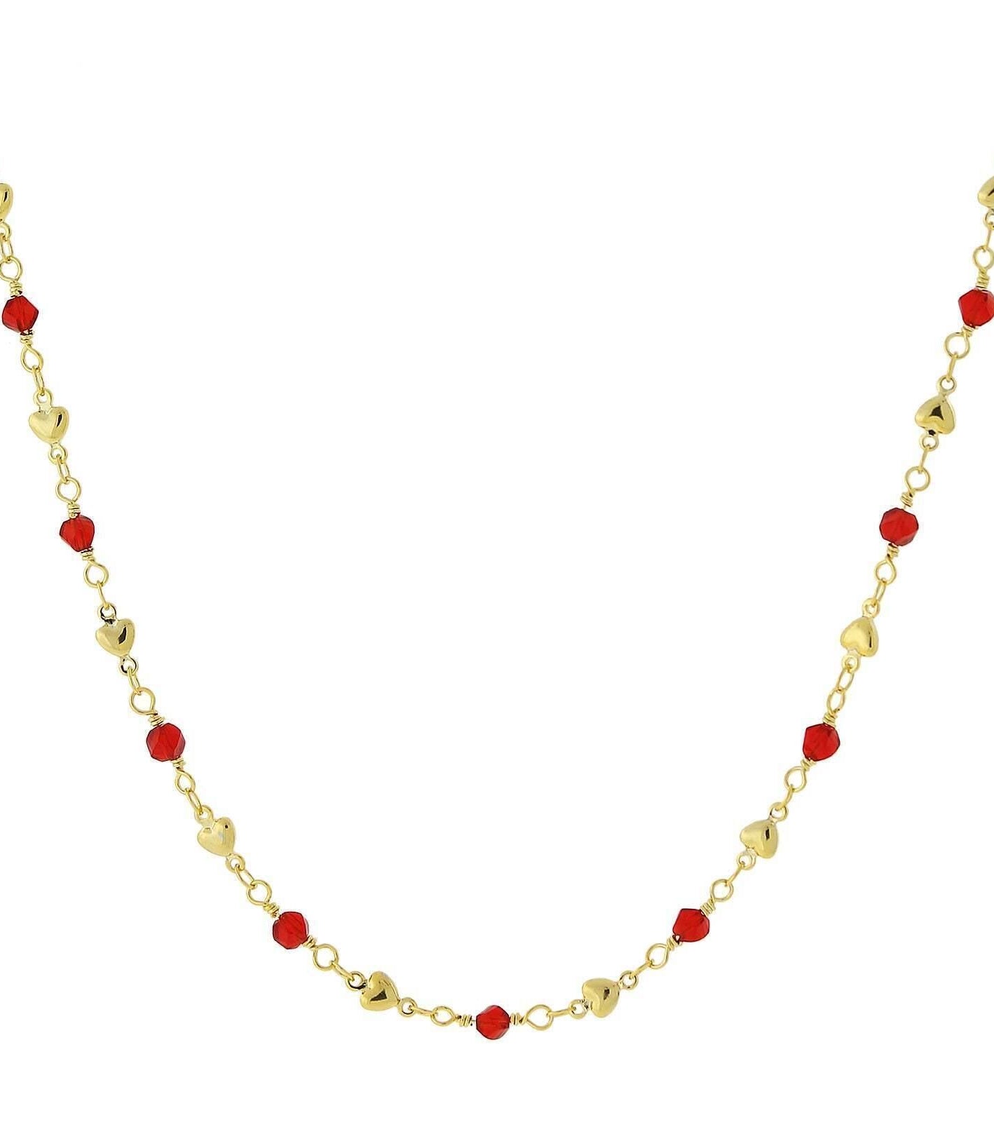 1928 Jewelry Red Bead And Heart Chain Necklace 16" + 3" Extender