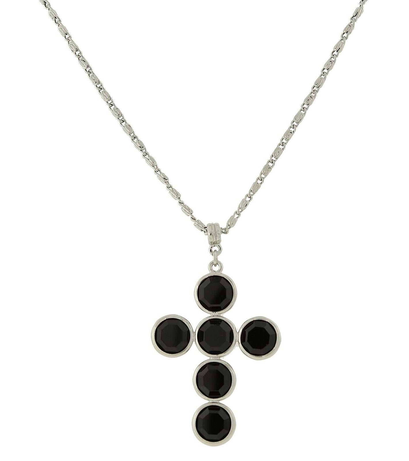 1928 Jewelry Silver Tone Austrian Crystal Cross Pendant Necklace 20"