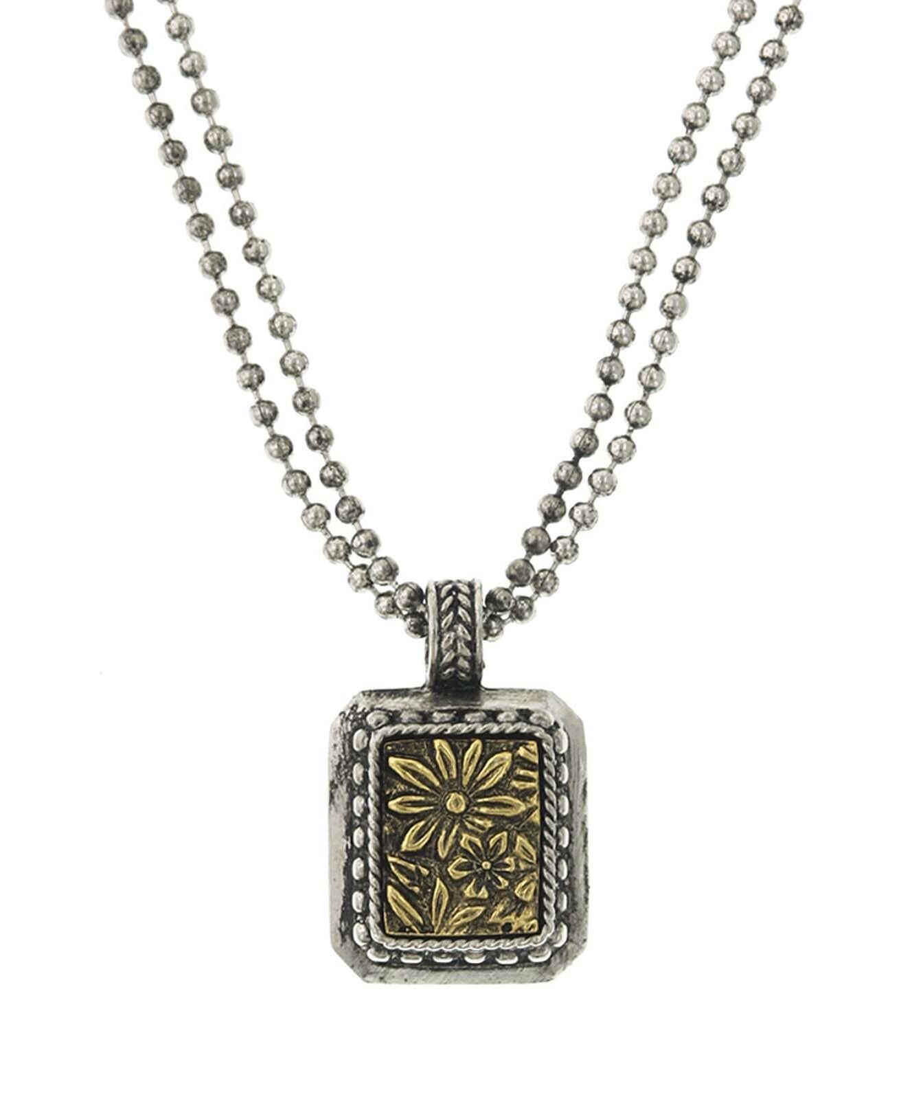 1928 Jewelry Two Tone Square Flower Pendant Necklace 16" + 3" Extender