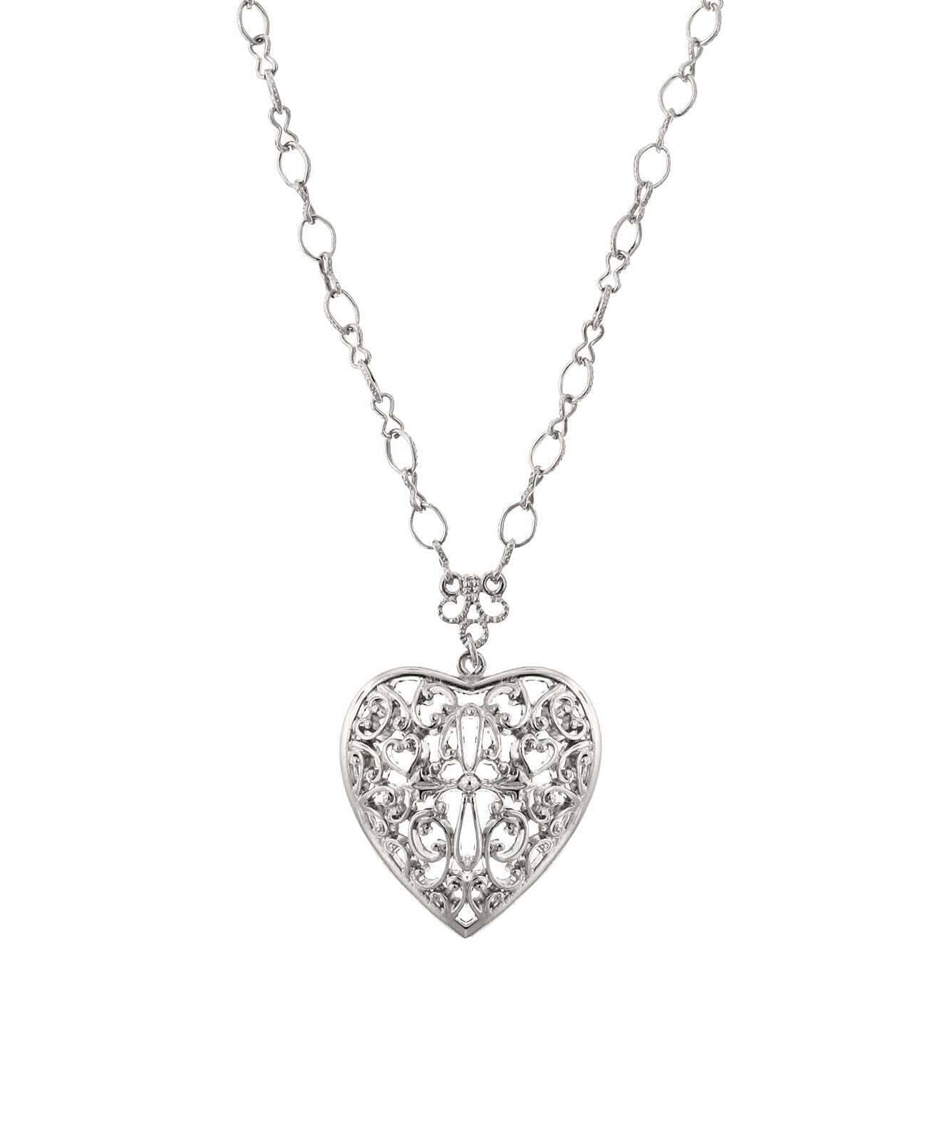 1928 Jewelry Filigree Heart Pendant Necklace 16" + 3" Extender