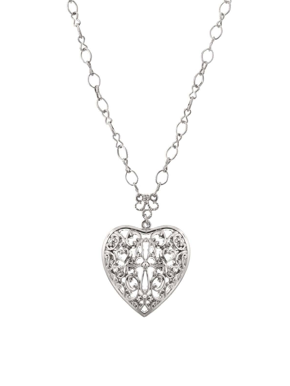 1928 Jewelry Filigree Heart Pendant Necklace 16" + 3" Extender