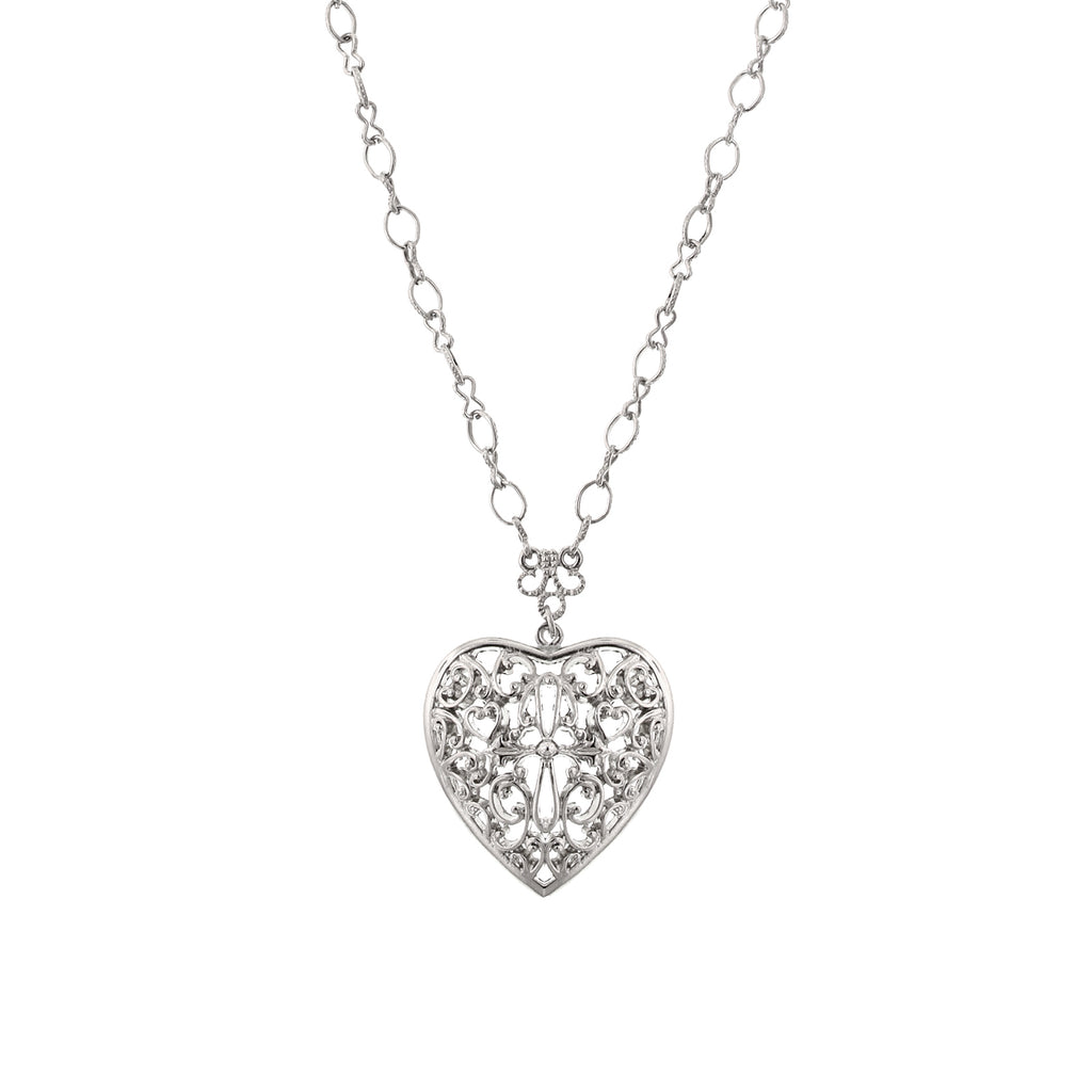 Silver Tone Filigree Heart Necklace 16   19 Inch Adjustable