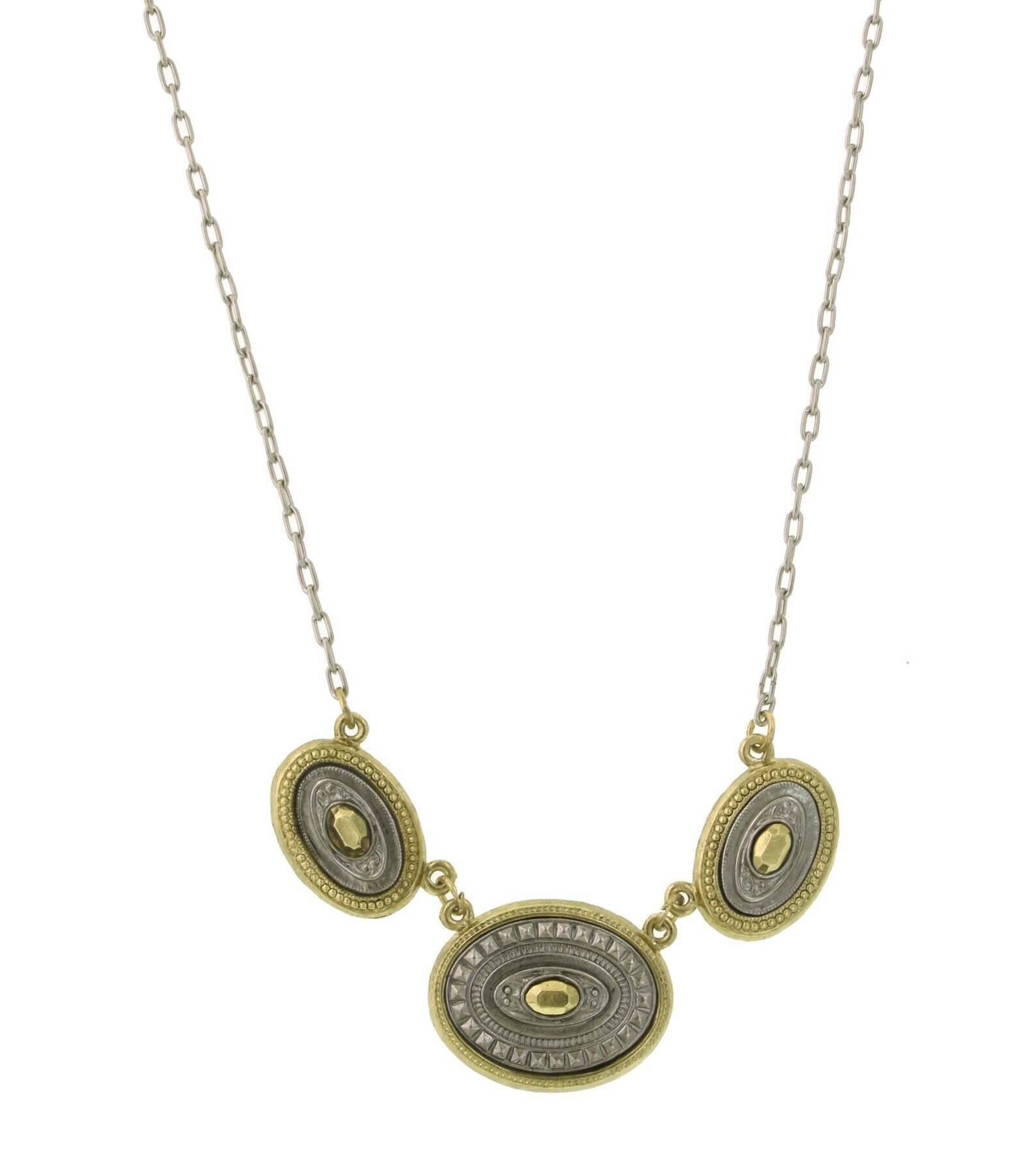 1928 Jewelry Oval Two Tone Station Necklace 16" + 3" Extender