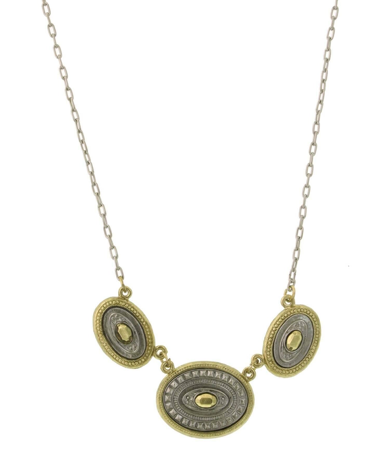 1928 Jewelry Oval Two Tone Station Necklace 16" + 3" Extender