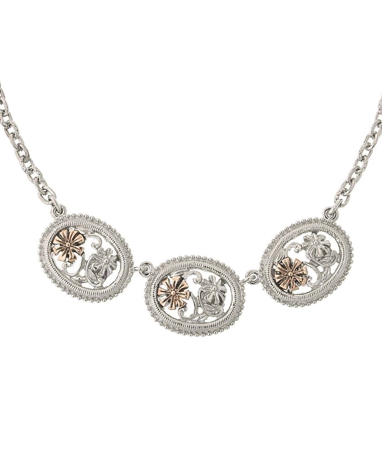 1928 Jewelry Filigree Flower Necklace 16" + 3" Extender