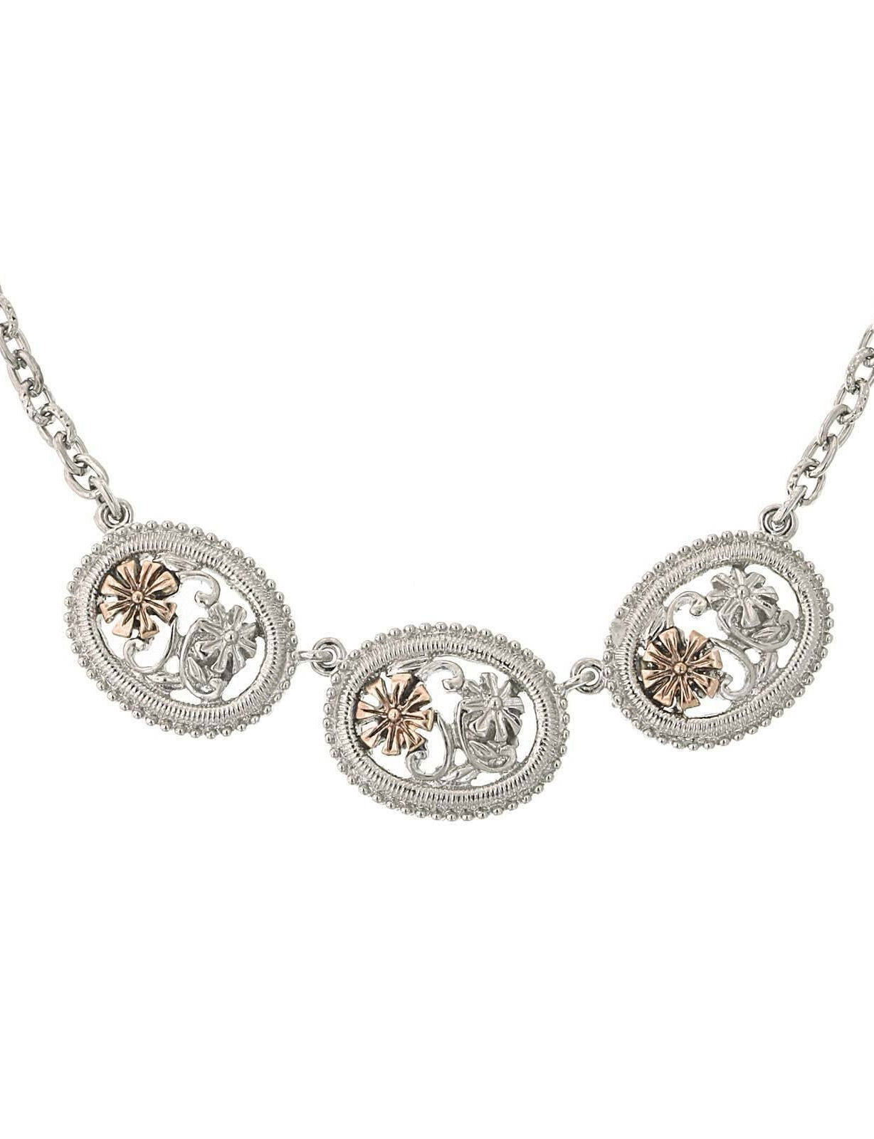 1928 Jewelry Filigree Flower Necklace 16" + 3" Extender