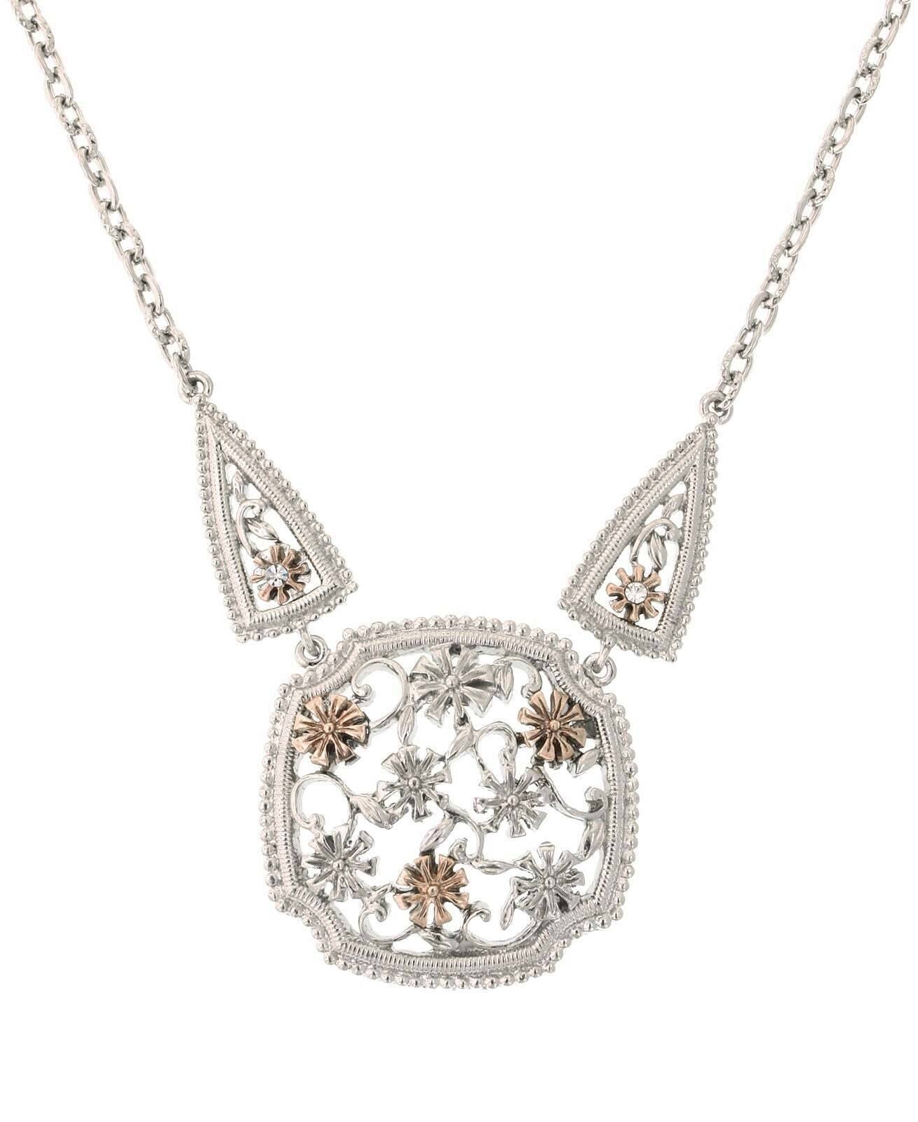 1928 Jewelry Filigree Square Necklace 16" + 3" Extender