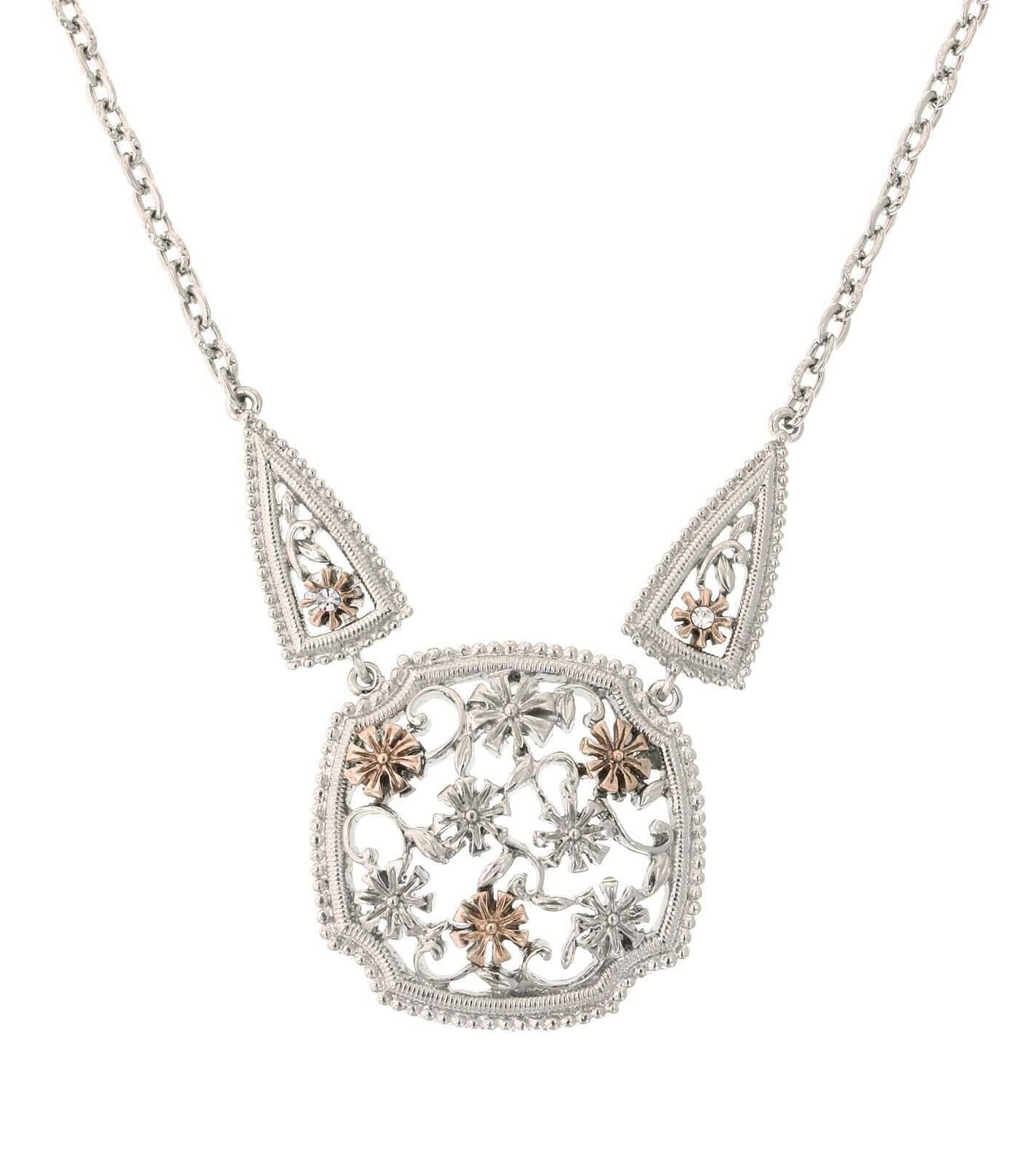 1928 Jewelry Filigree Square Necklace 16" + 3" Extender